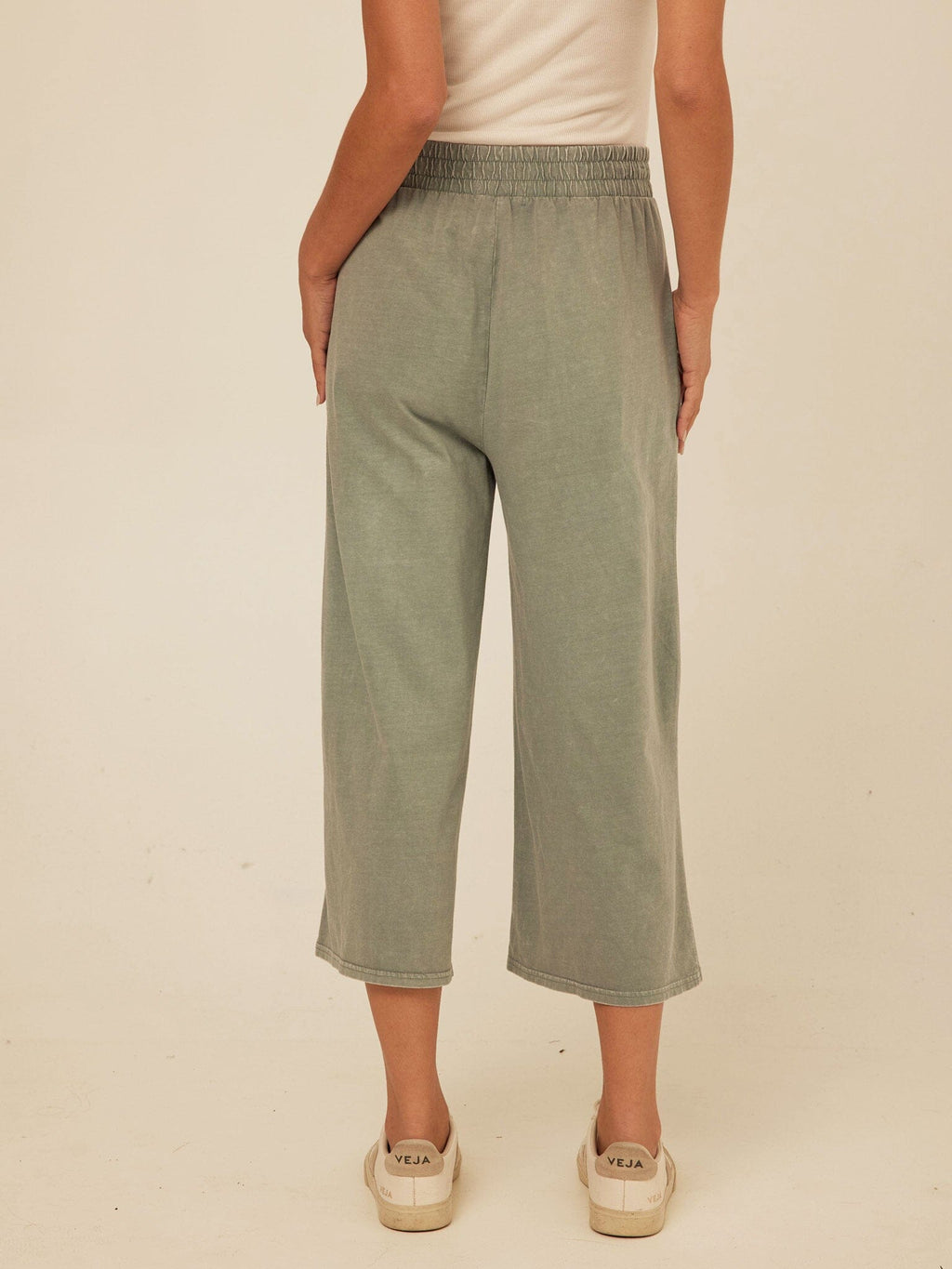 Alva Mineral Wash Eco Jersey Wide Leg Capri Pant in Sage Green