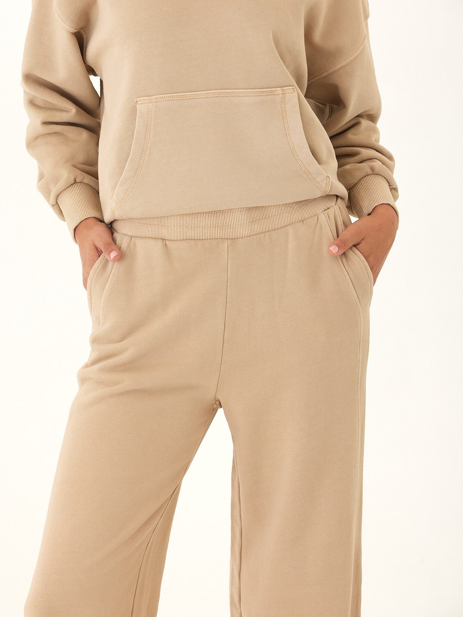 Women's Core Feather Fleece Wide-Leg Sweatpant in Beige and Tan