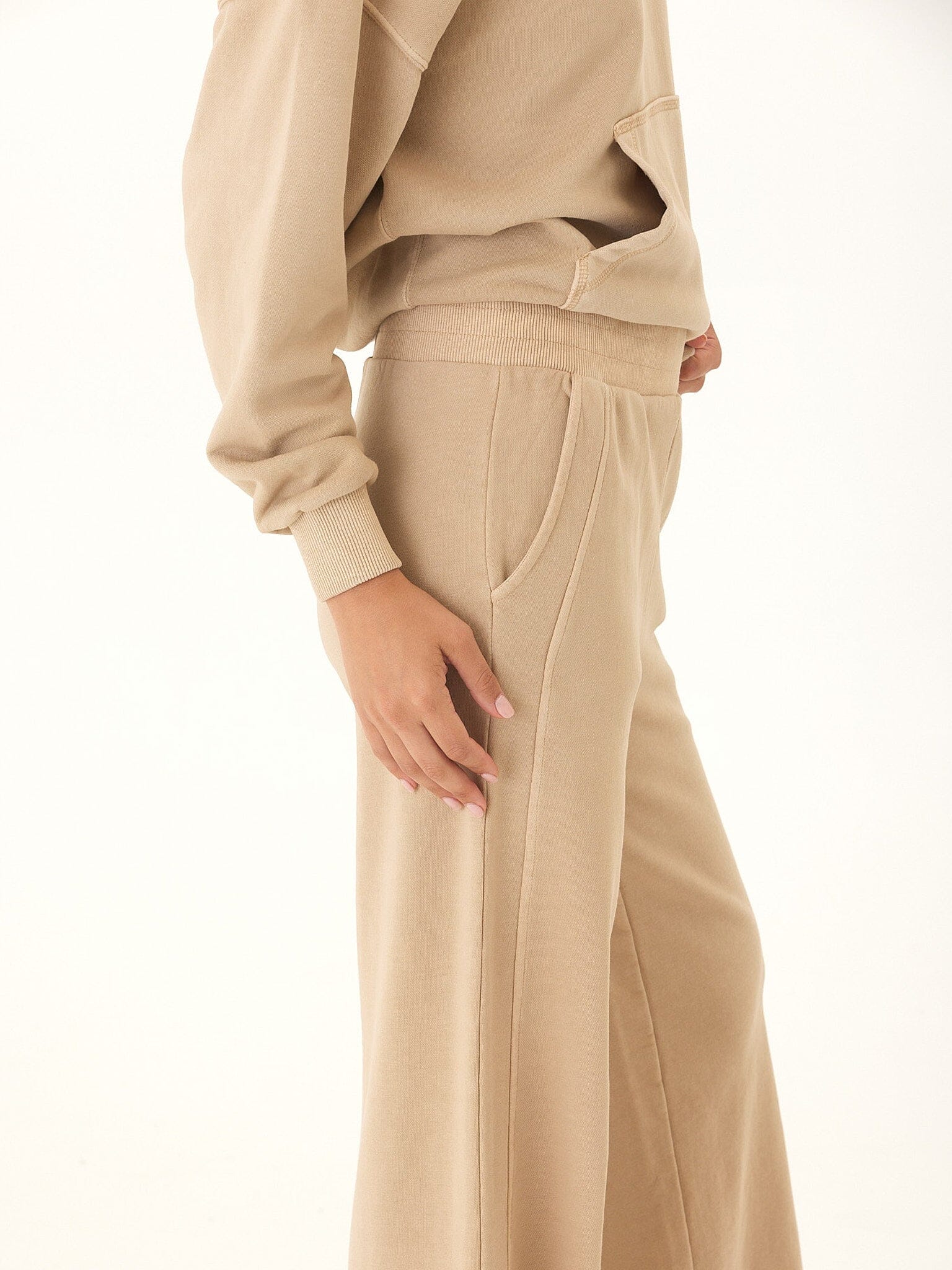 Women's Core Feather Fleece Wide-Leg Sweatpant in Beige and Tan