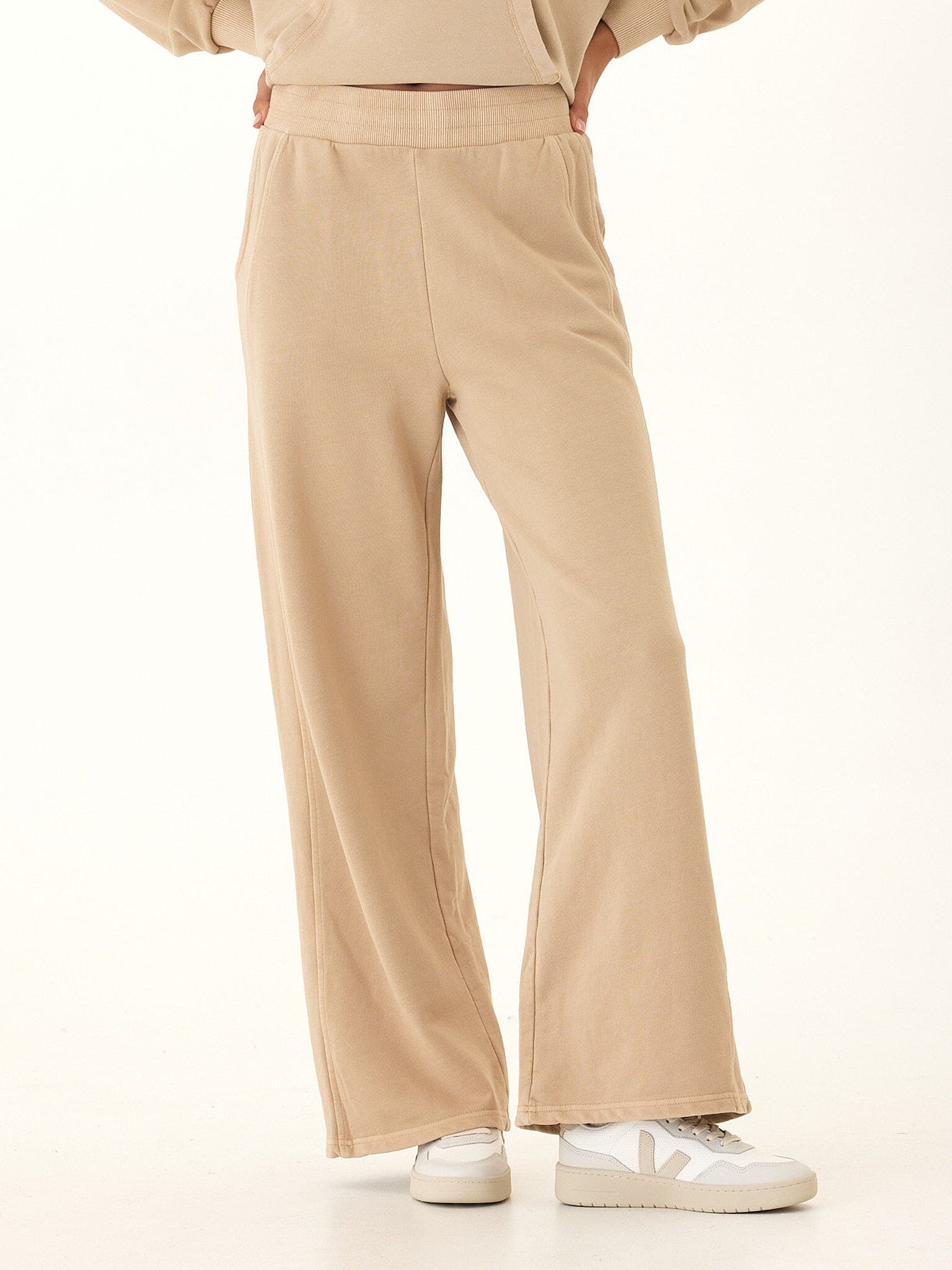 Women's Core Feather Fleece Wide-Leg Sweatpant in Beige and Tan