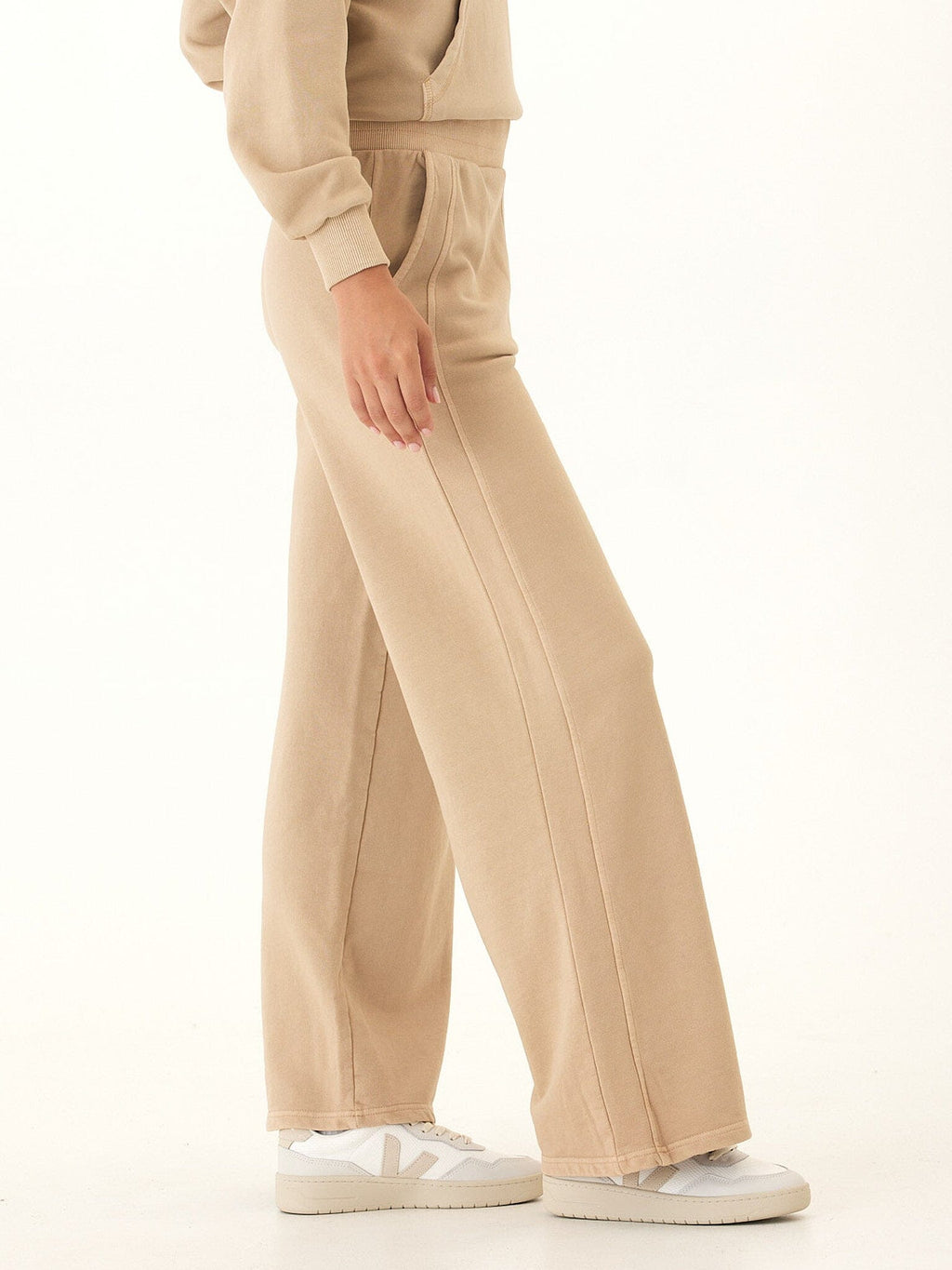 Women's Core Feather Fleece Wide-Leg Sweatpant in Beige and Tan