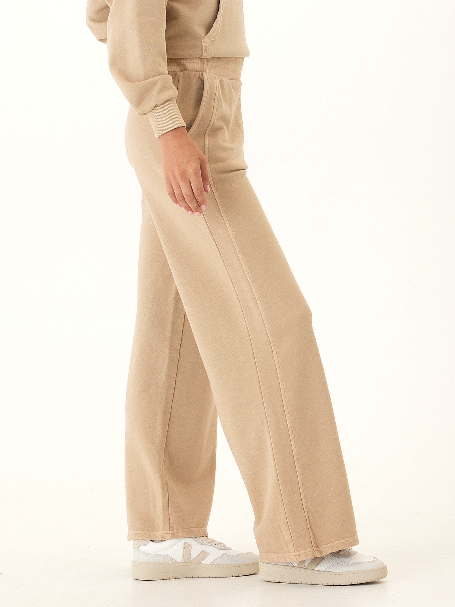 Women's Core Feather Fleece Wide-Leg Sweatpant in Beige and Tan