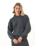 Tanya mineral wash cotton terry pullover hoodie in charcoal and black.