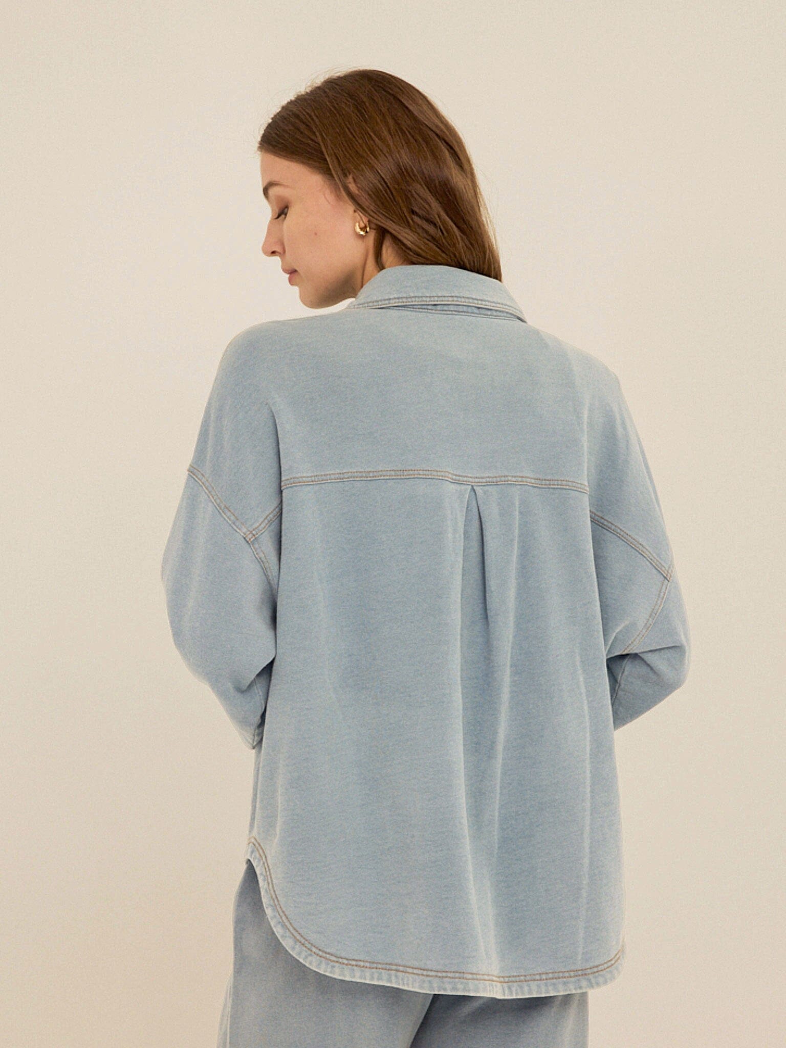 Blaire Denim Terry Button-Down Shirt in Light Blue
