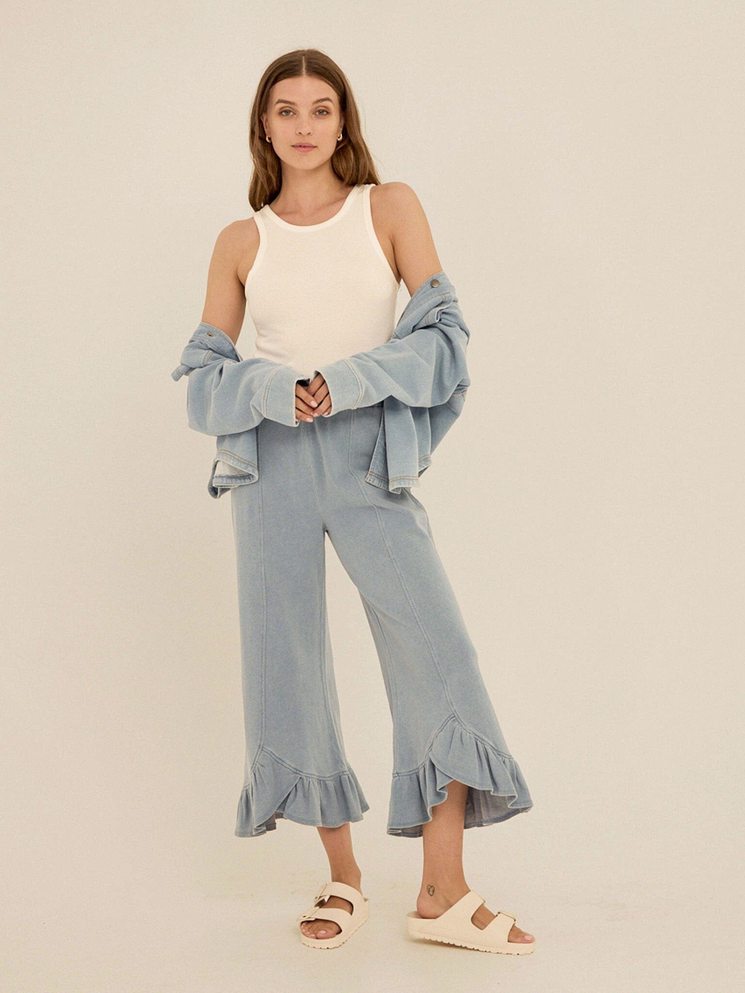 Blaire Denim Terry Button-Down Shirt in Light Blue