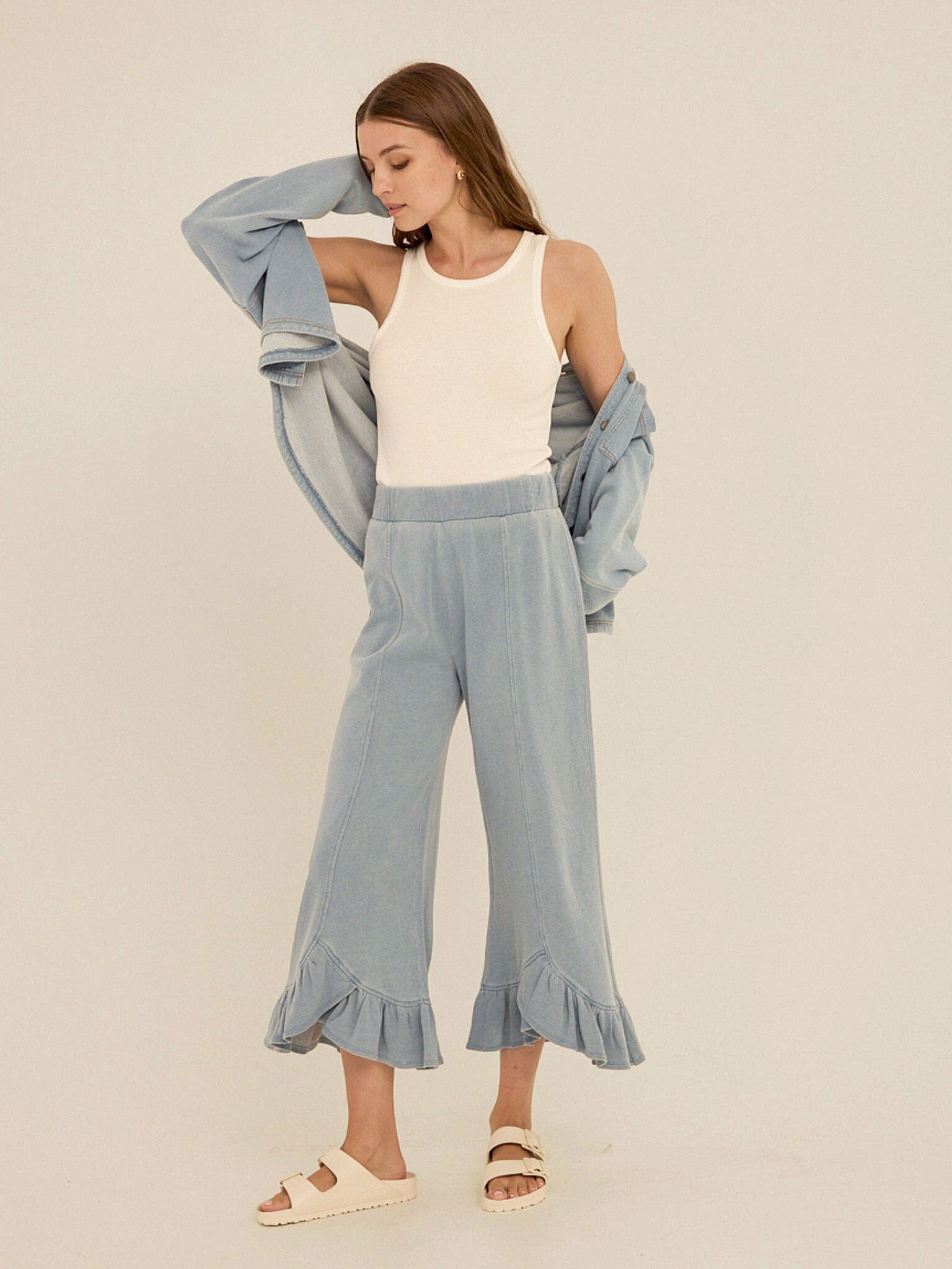 Blaire Denim Terry Button-Down Shirt in Light Blue