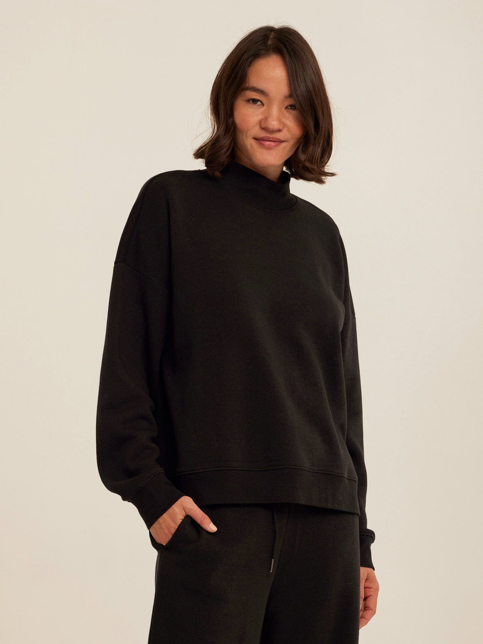 Triblend Fleece Mock Neck Pullover - Relaxed Fit Cozy Sweater