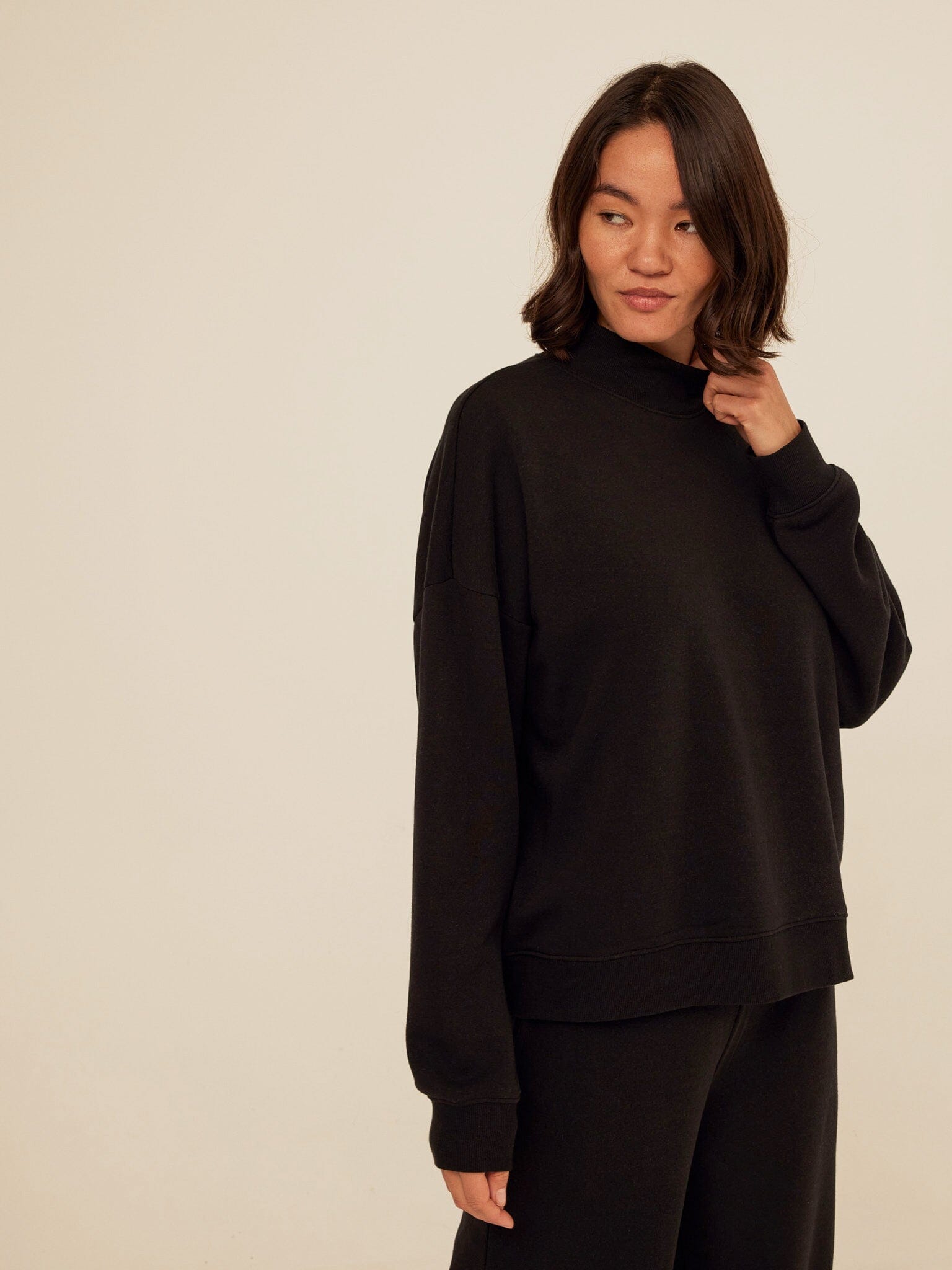 Triblend Fleece Mock Neck Pullover - Relaxed Fit Cozy Sweater