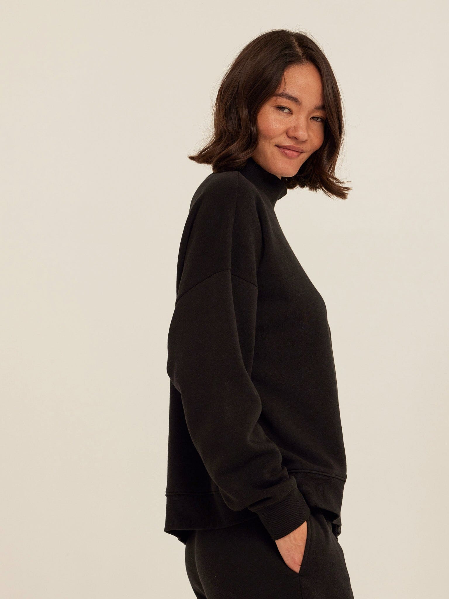 Triblend Fleece Mock Neck Pullover - Relaxed Fit Cozy Sweater