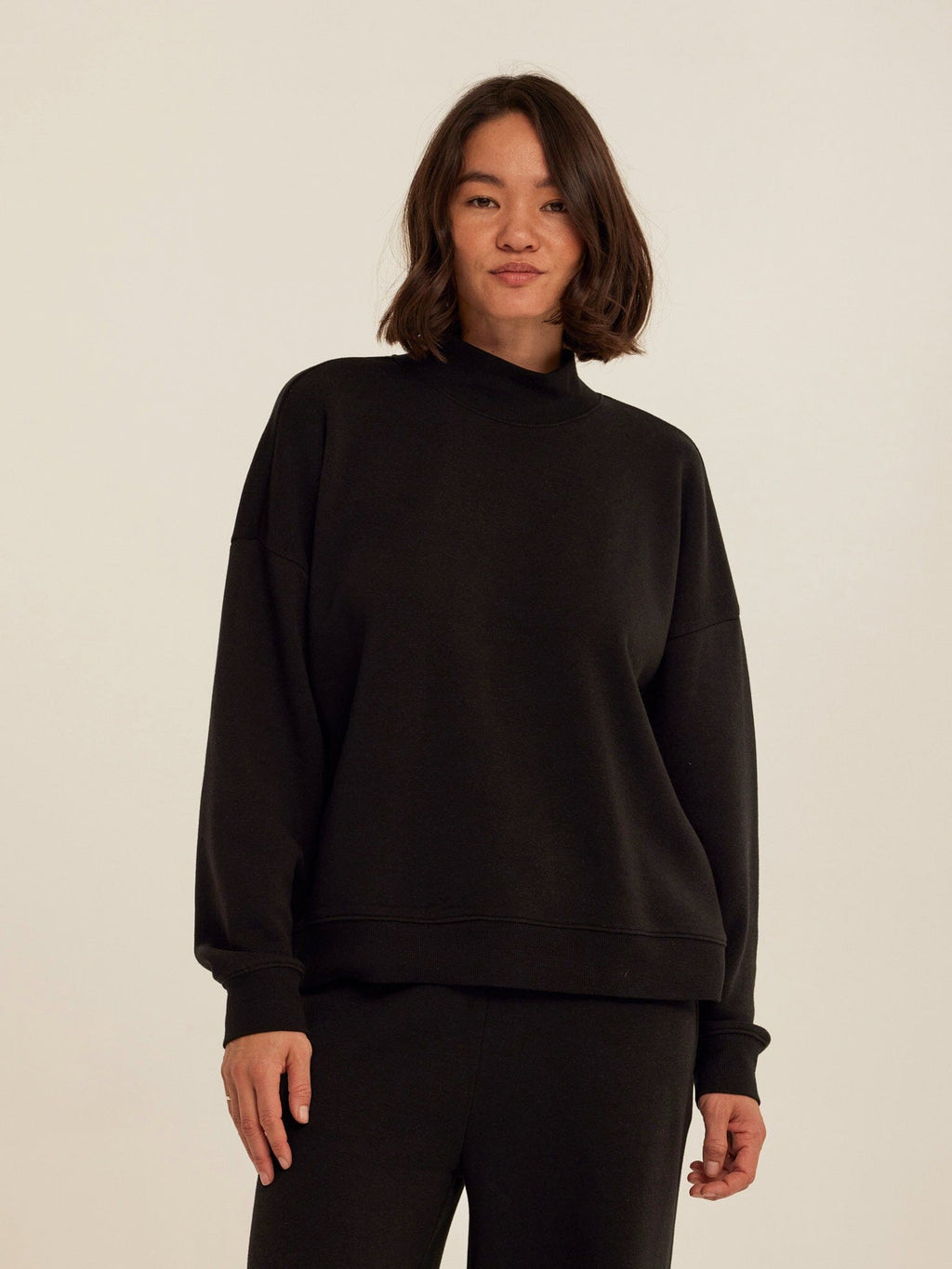 Triblend Fleece Mock Neck Pullover - Relaxed Fit Cozy Sweater