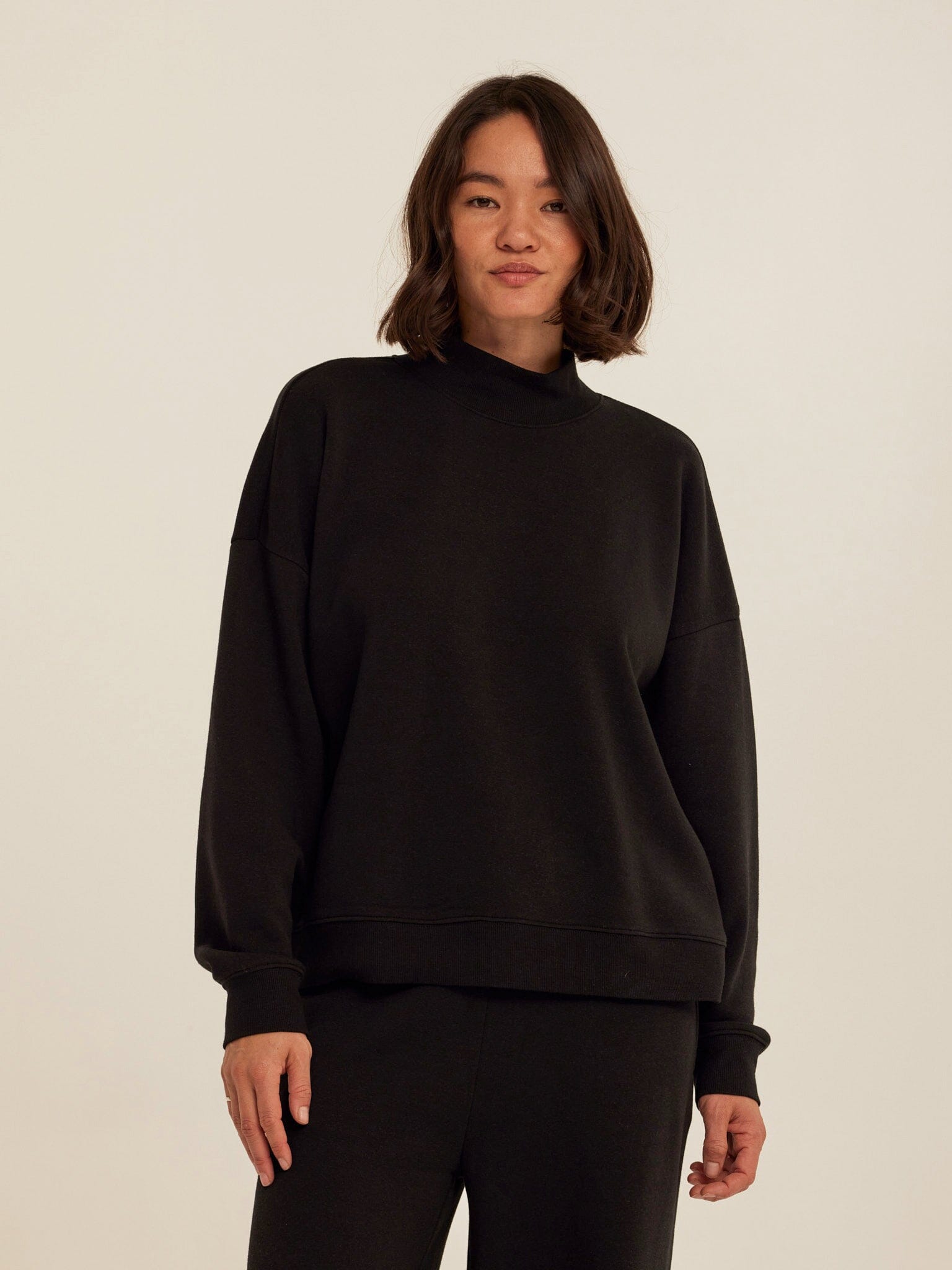 Triblend Fleece Mock Neck Pullover - Relaxed Fit Cozy Sweater