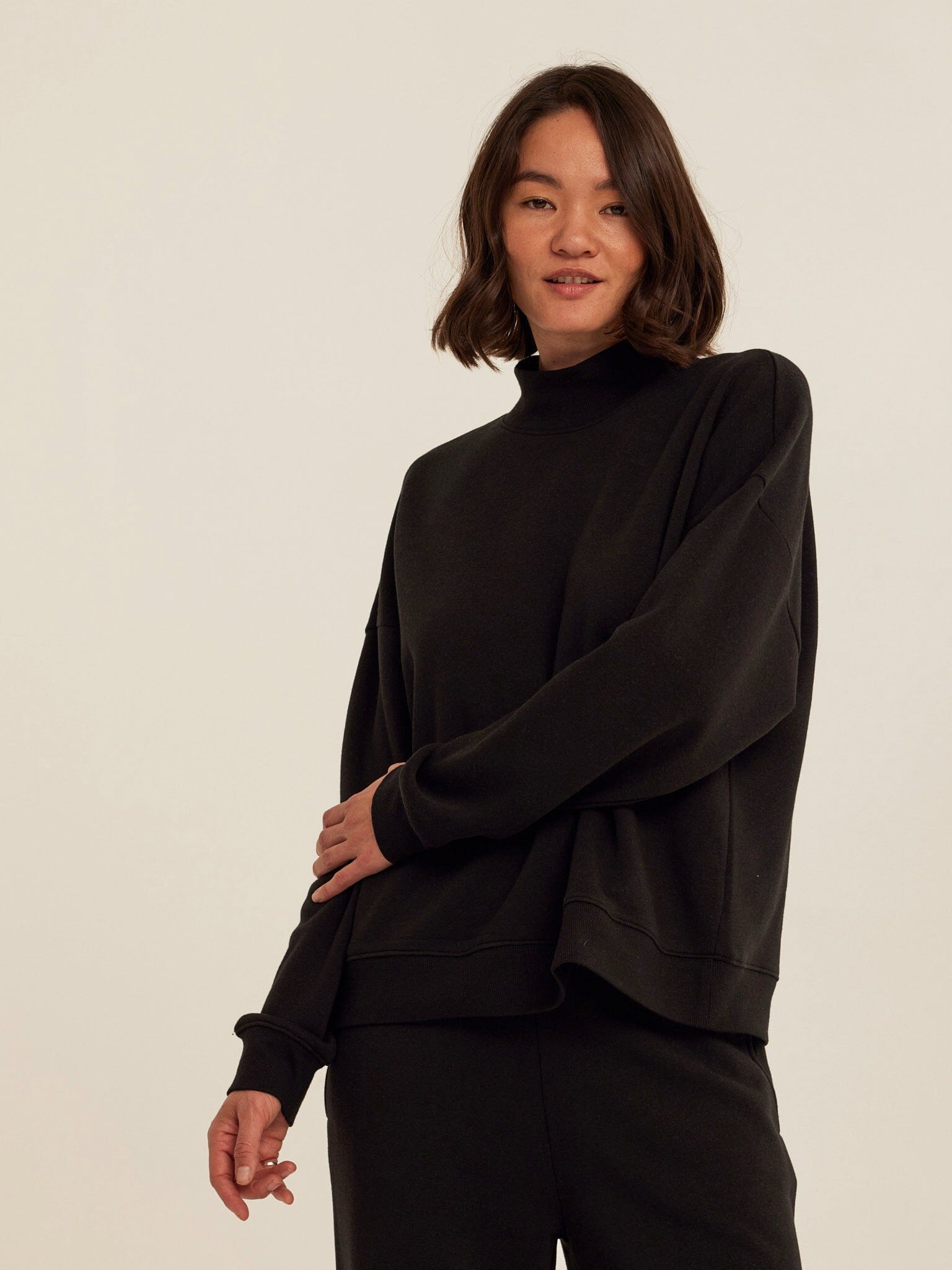 Triblend Fleece Mock Neck Pullover - Relaxed Fit Cozy Sweater