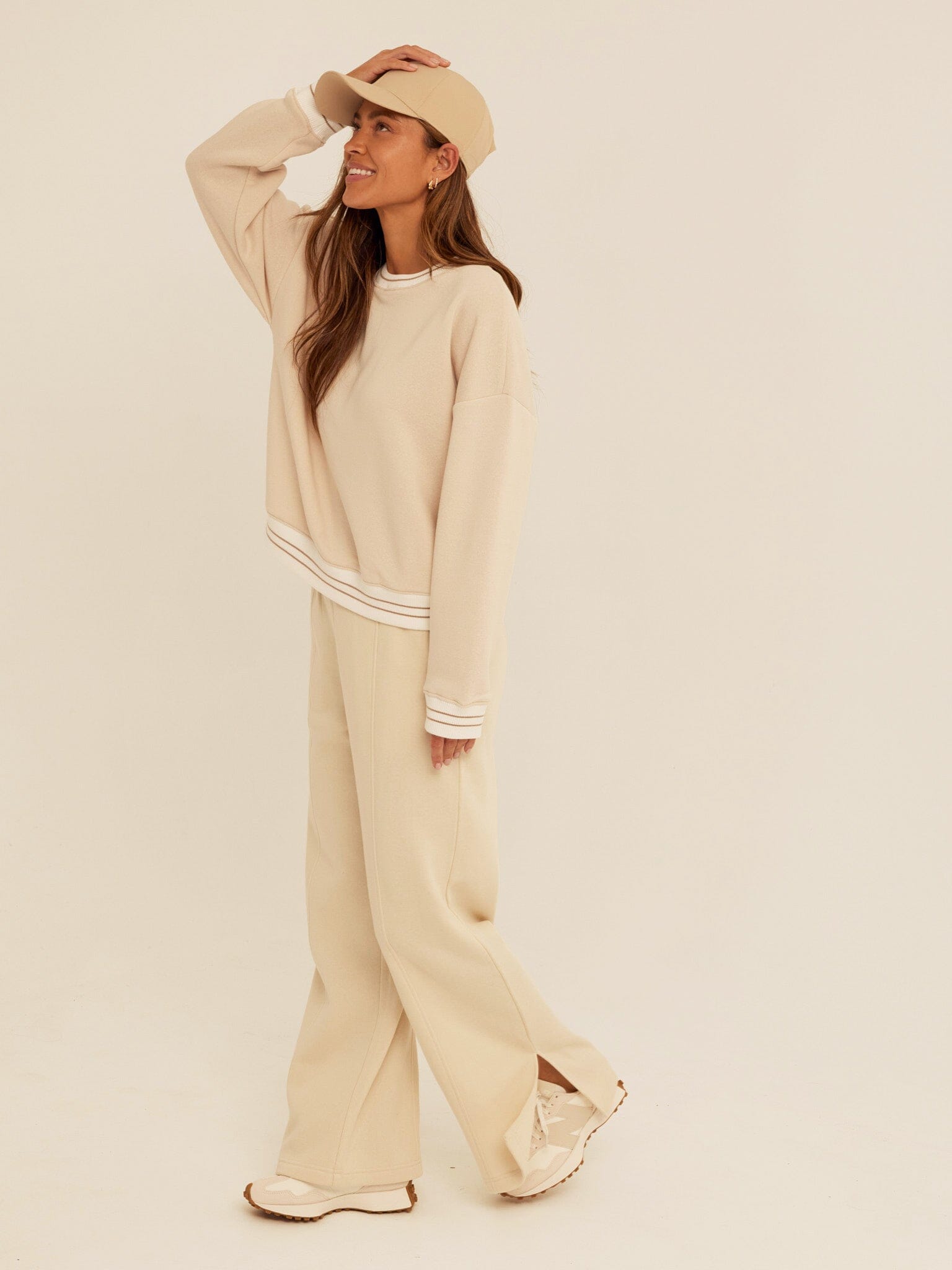 Triblend Fleece Collegiate Wide Leg Pant with Contrast Waistband