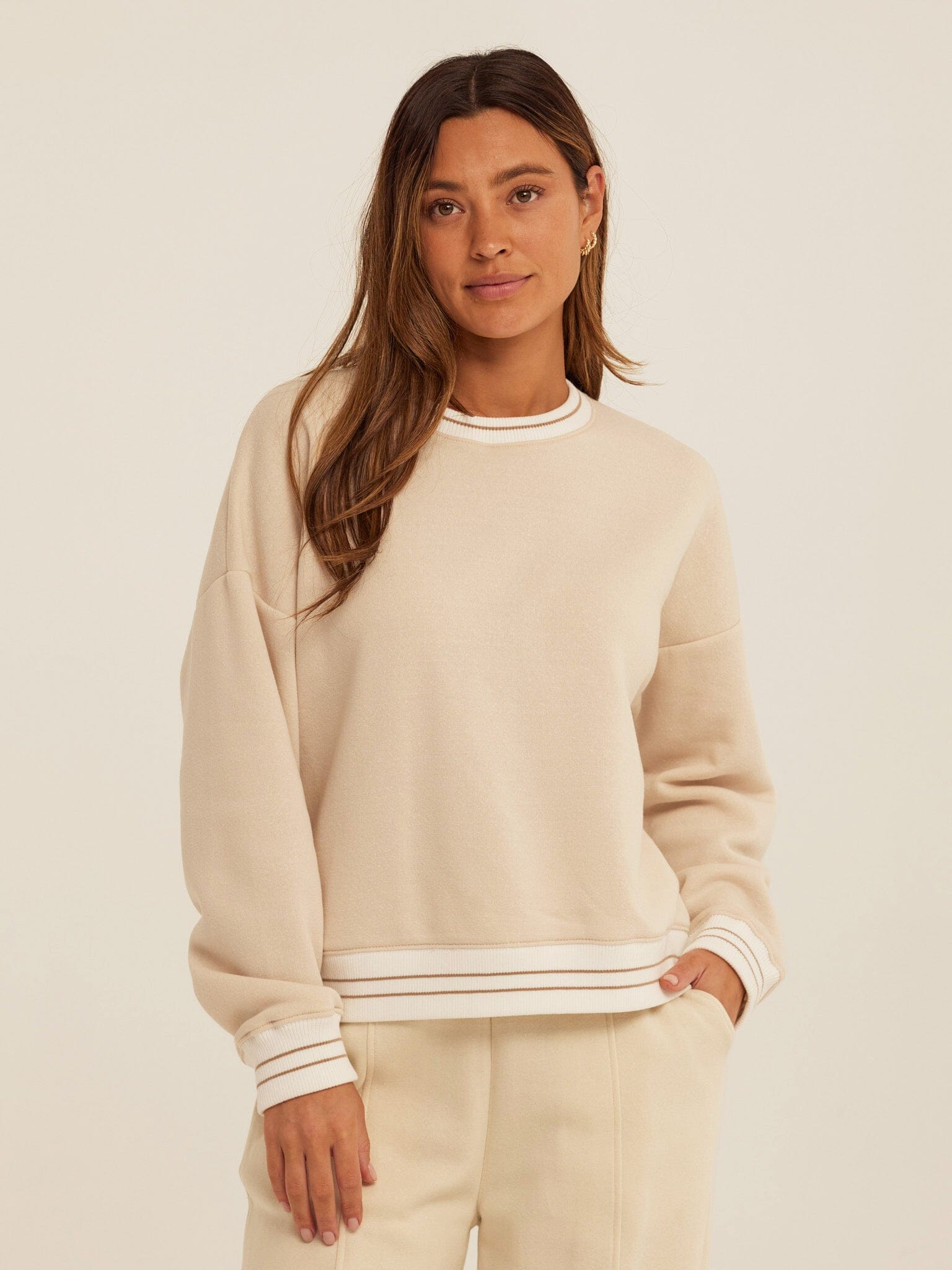 Triblend Fleece Collegiate Pullover with Contrast Rib Trim