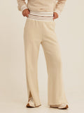 Close up of Bellona Triblend Fleece Wide Leg Pant featuring contrast waistband and seam detailing