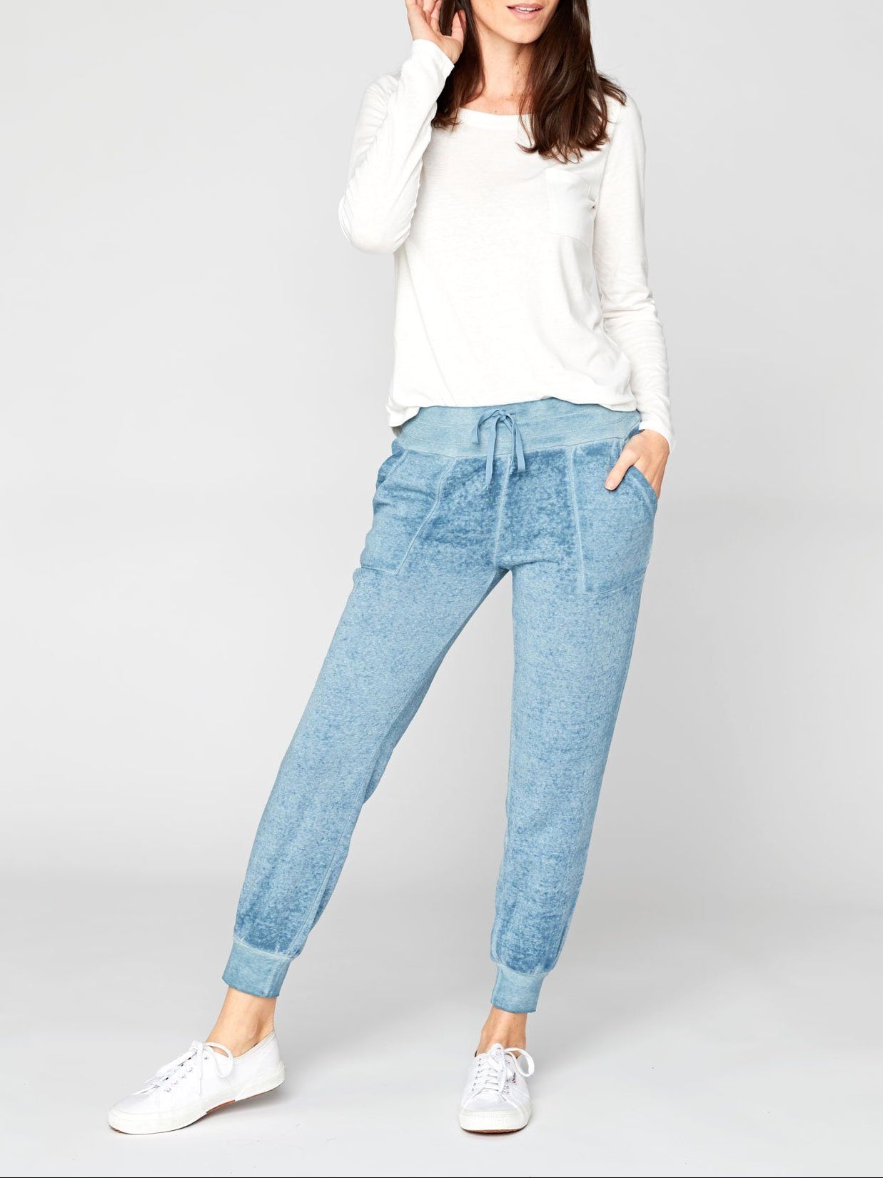 Phoebe Burnout Wash Sweatpants in Blue – Relaxed Fit Athleisure