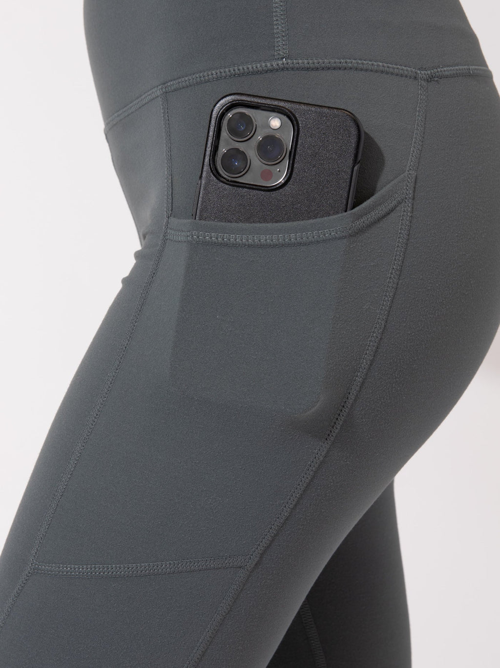 Comfort Fit High-Rise Ankle Length Pocket Leggings Charcoal Grey