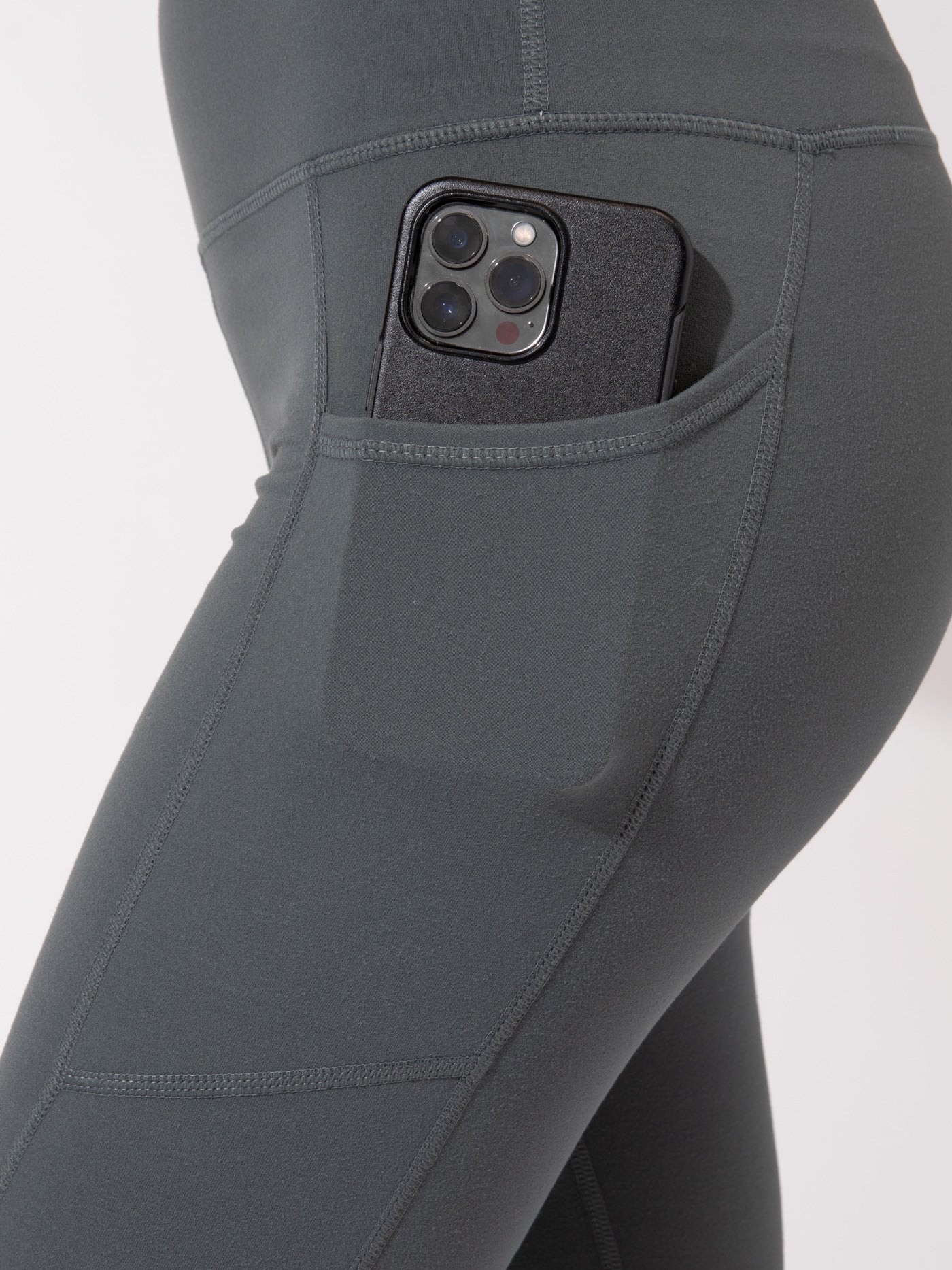 Comfort Fit High-Rise Ankle Length Pocket Leggings Charcoal Grey