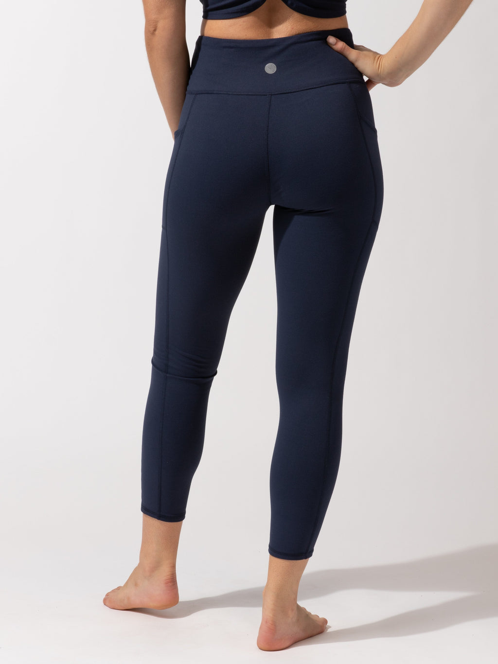 Comfort Fit High-Rise Ankle Leggings with Pockets in Navy Blue