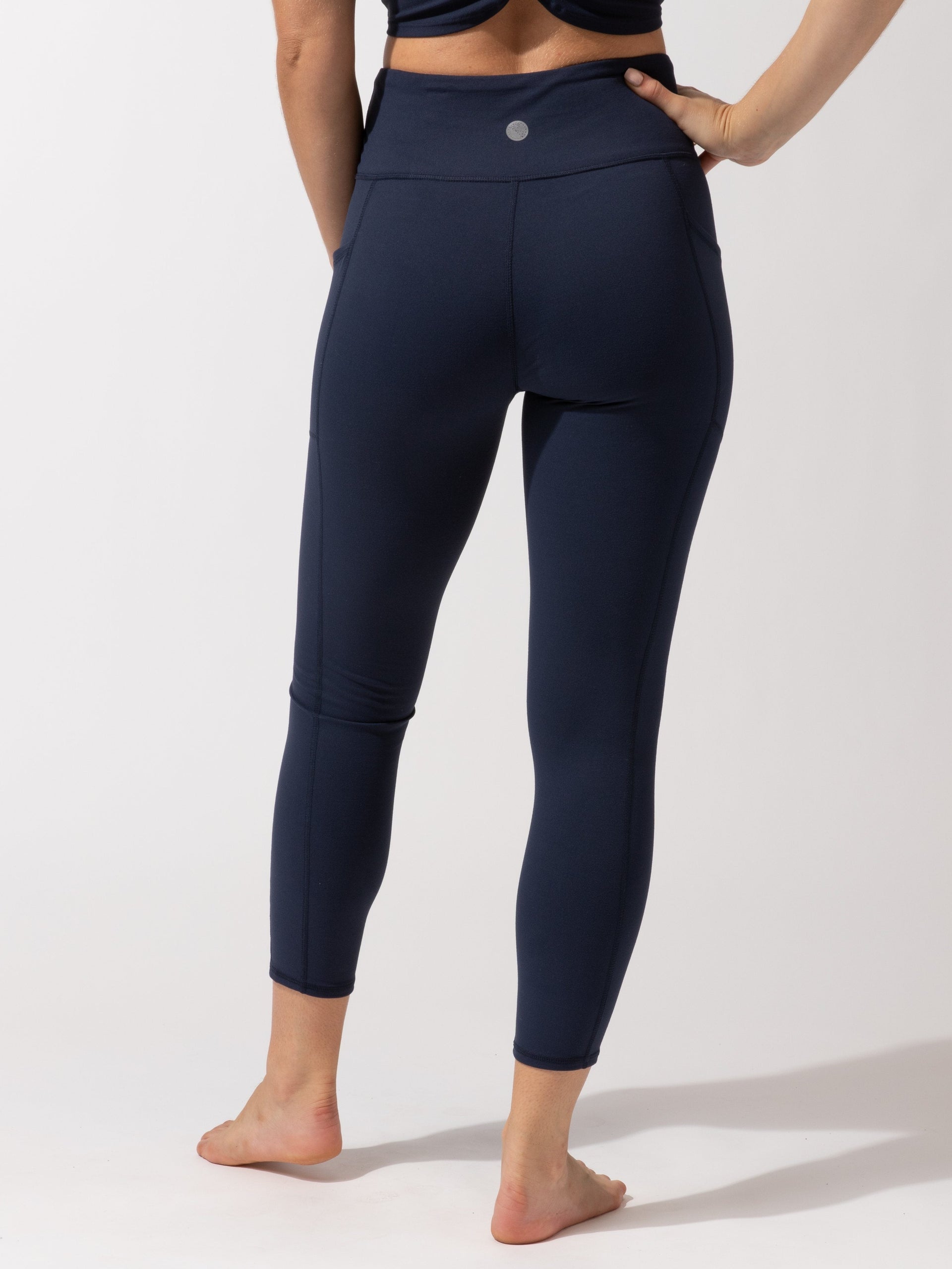 Comfort Fit High-Rise Ankle Leggings with Pockets in Navy Blue