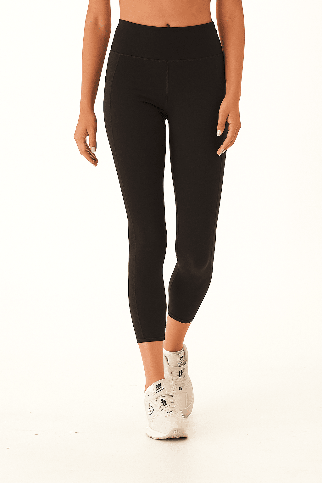 Women's High-Rise Pocket Leggings Ankle Length Black Sporty
