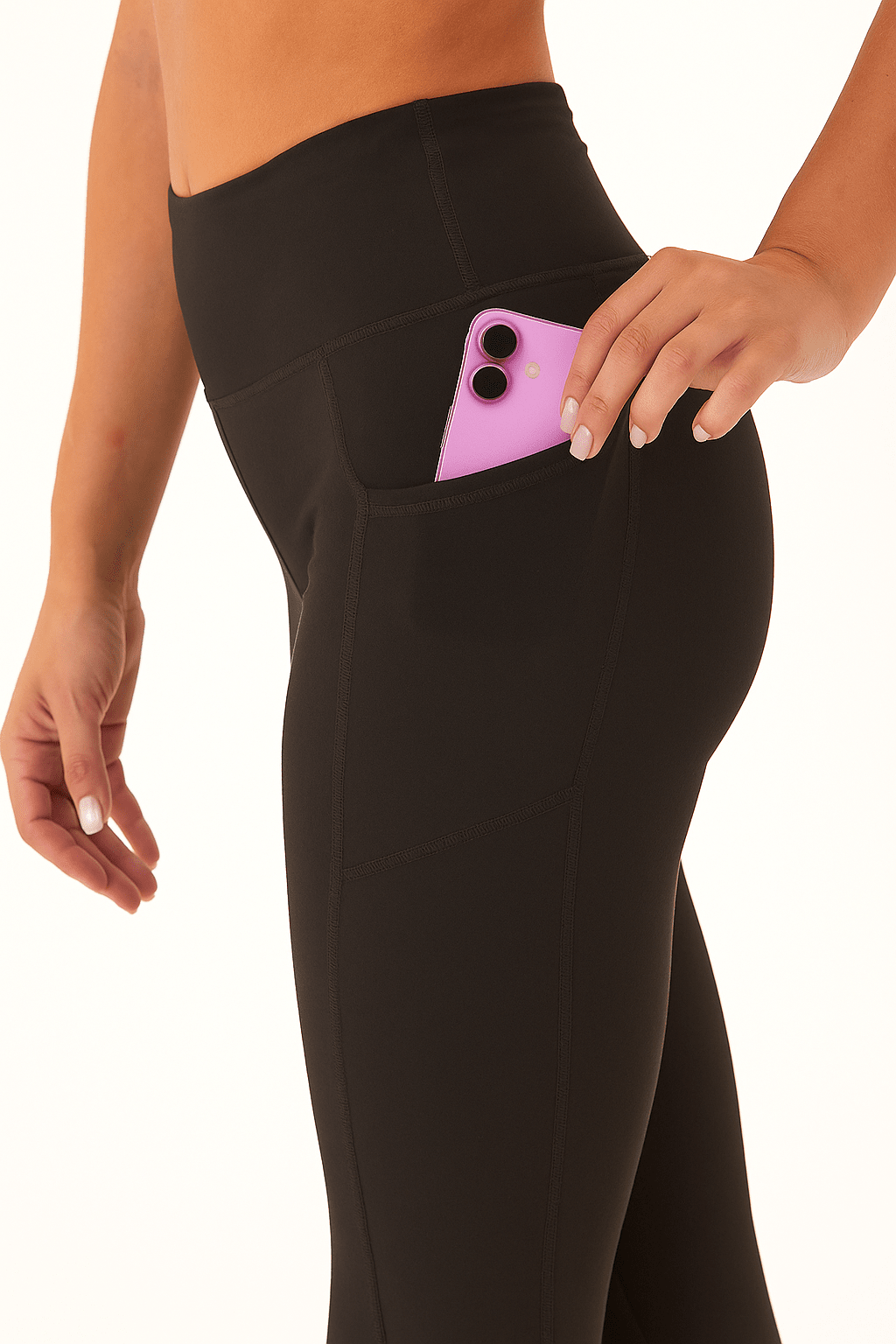Women's High-Rise Pocket Leggings Ankle Length Black Sporty