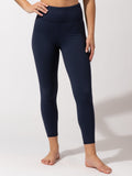 Navy blue Comfort Fit ankle-length leggings with a high-rise waistband