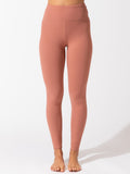 Dusty-rose full length leggings with high-rise waistband.