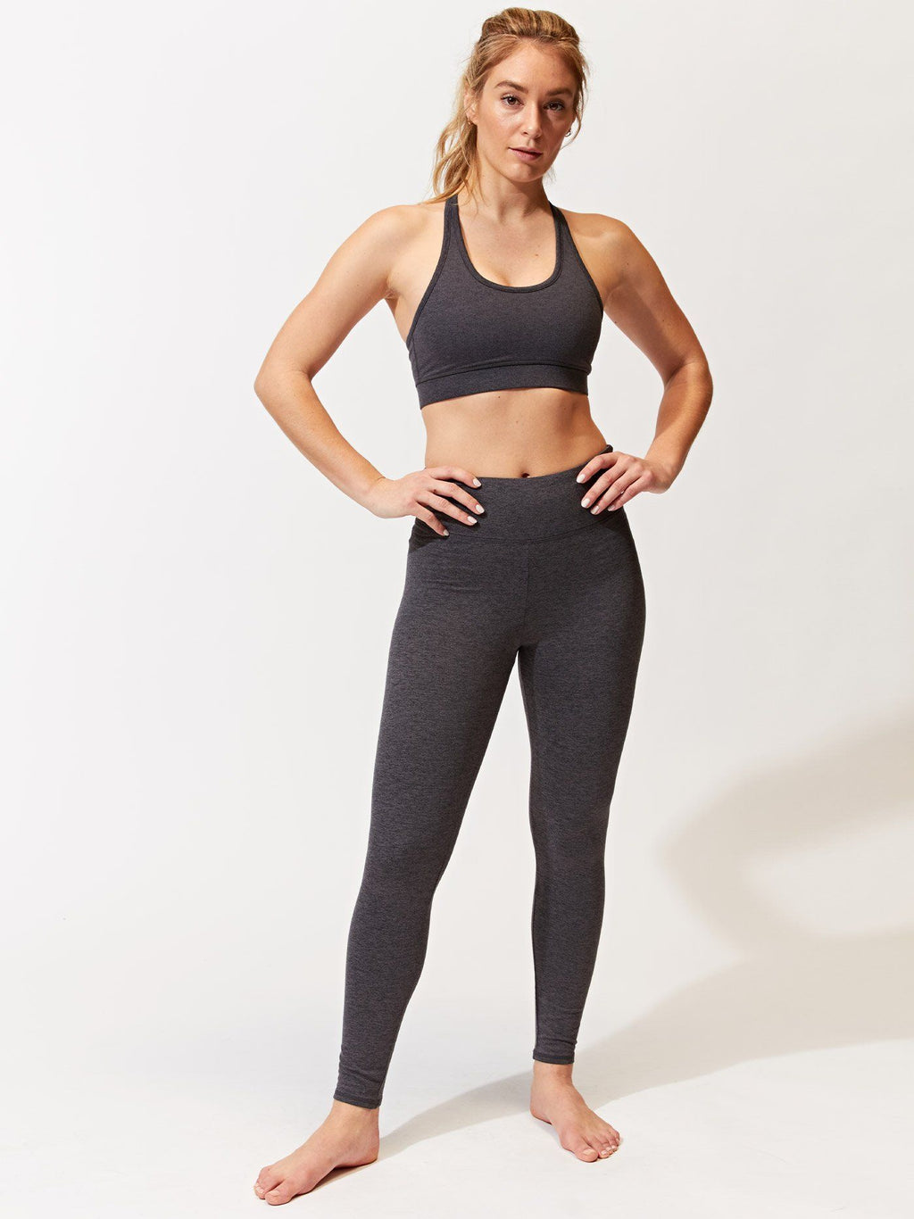 Women's High-Rise Full Length Leggings Charcoal Grey Knit