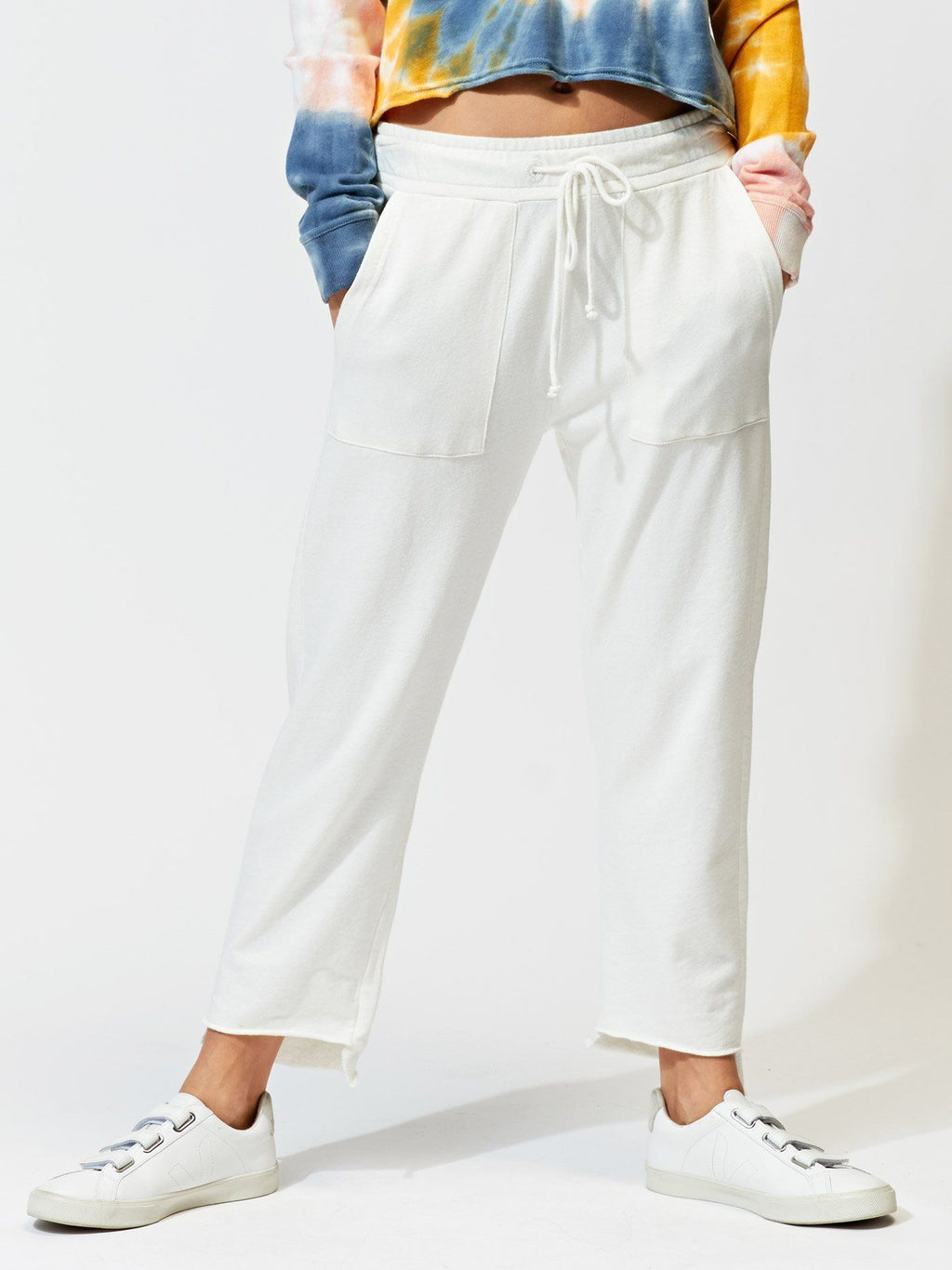 Romilly Step-Hem Jogger Sweatpants in White