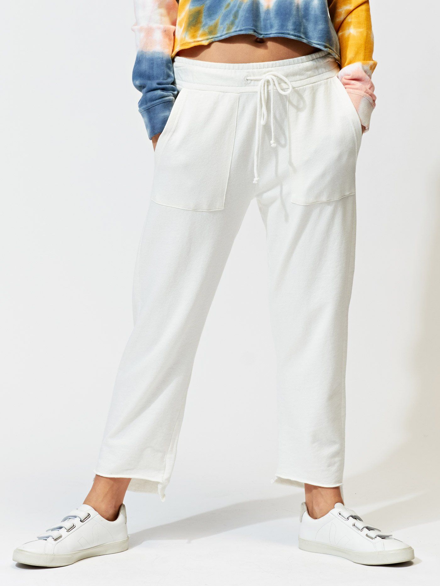 Romilly Step-Hem Jogger Sweatpants in White