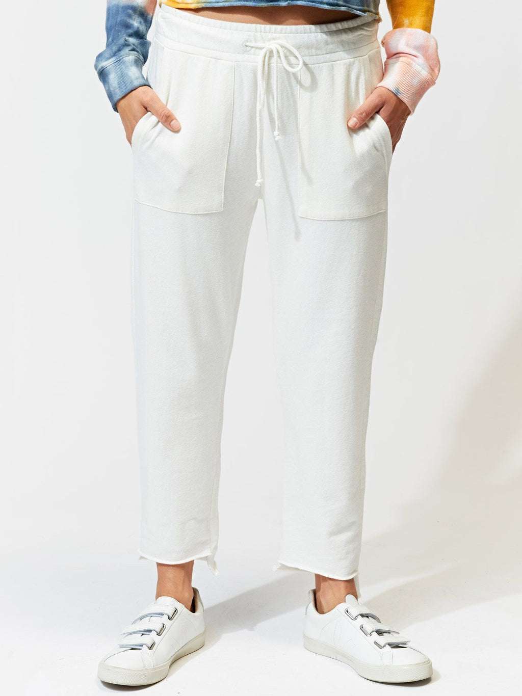 Romilly Step-Hem Jogger Sweatpants in White