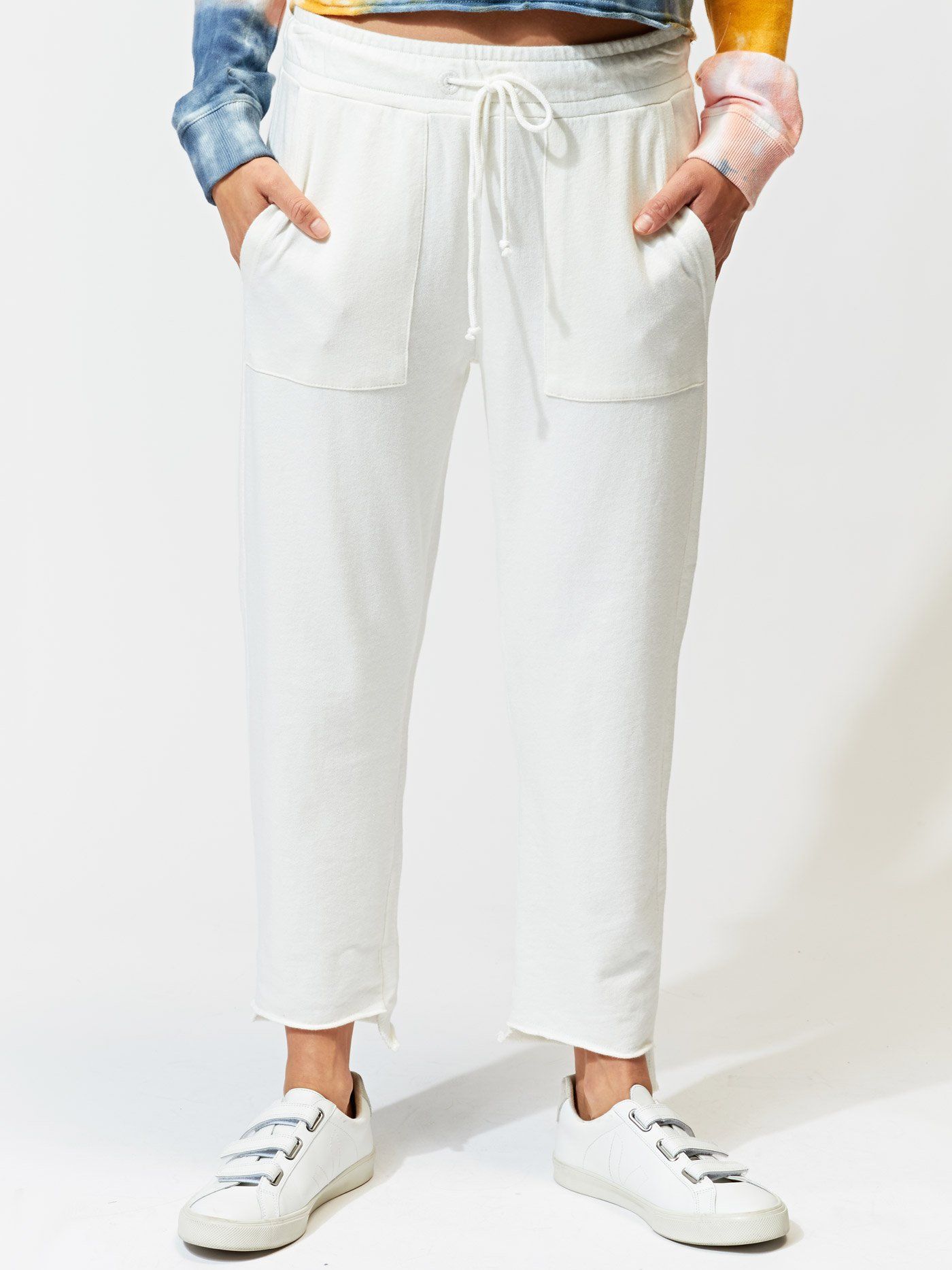 Romilly Step-Hem Jogger Sweatpants in White