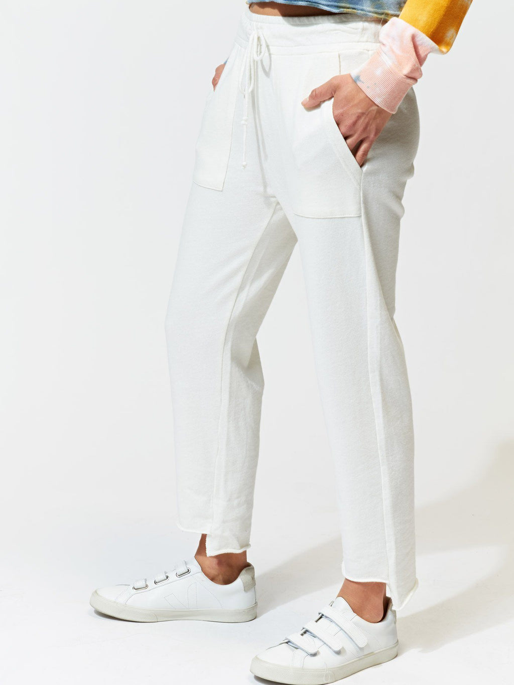 Romilly Step-Hem Jogger Sweatpants in White