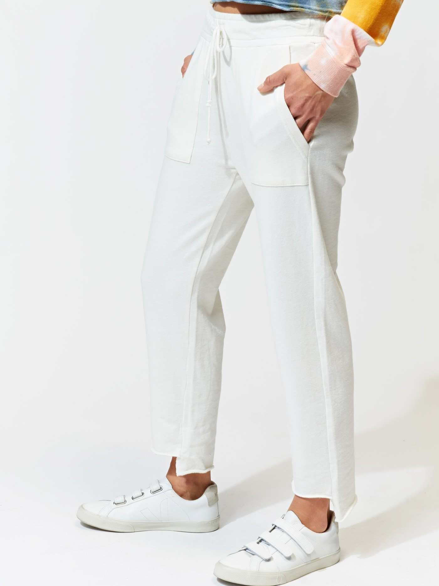 Romilly Step-Hem Jogger Sweatpants in White