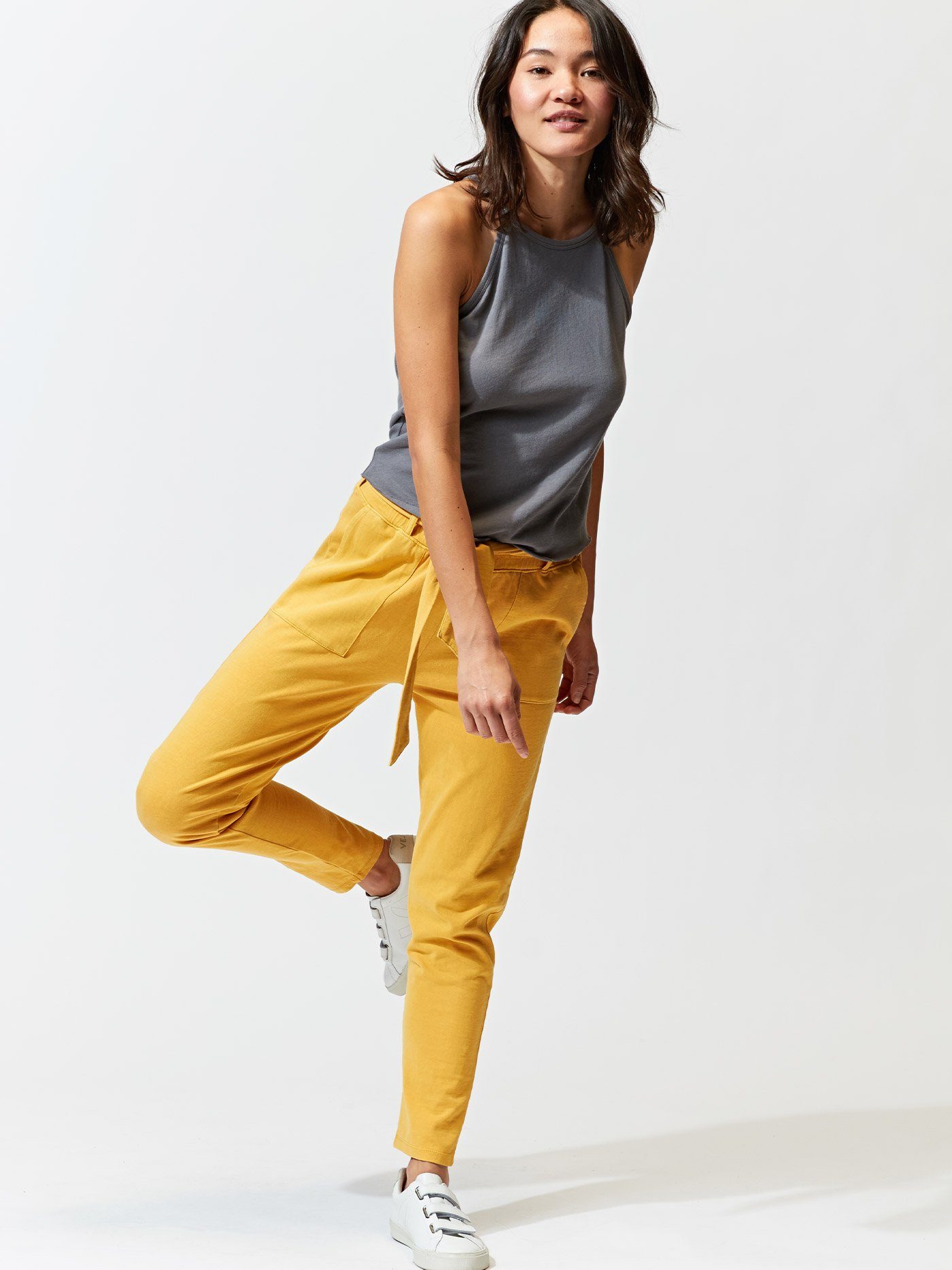 Marchelle Tie Front Jogger in Mustard Yellow Organic Cotton