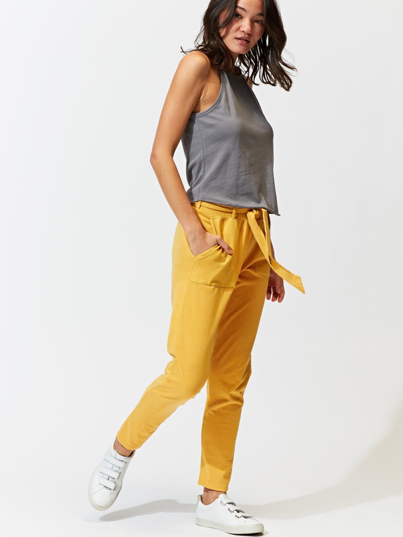Marchelle Tie Front Jogger in Mustard Yellow Organic Cotton