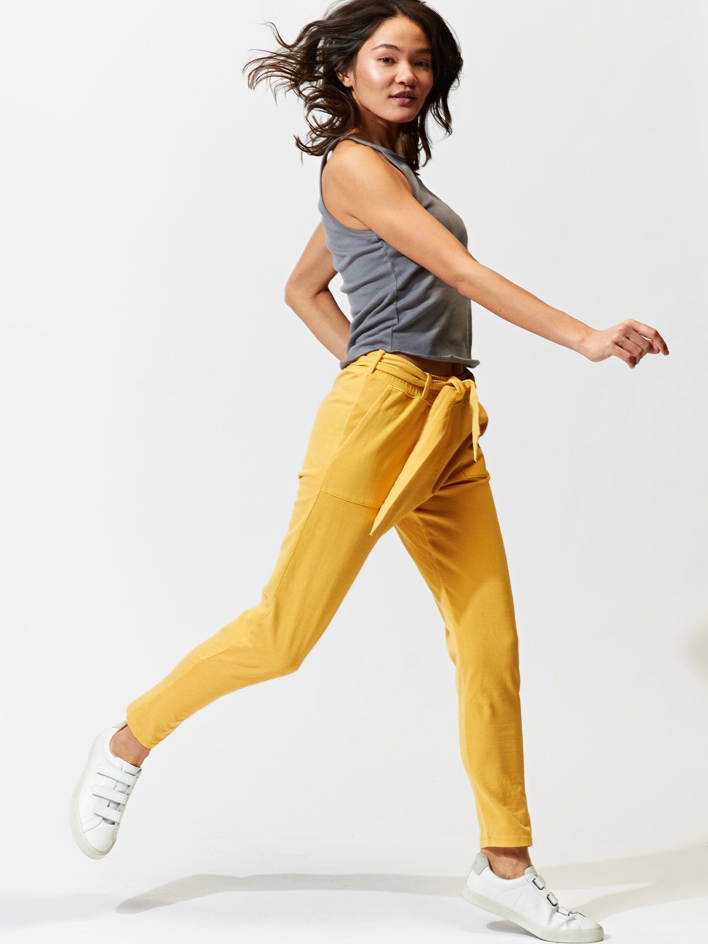 Marchelle Tie Front Jogger in Mustard Yellow Organic Cotton