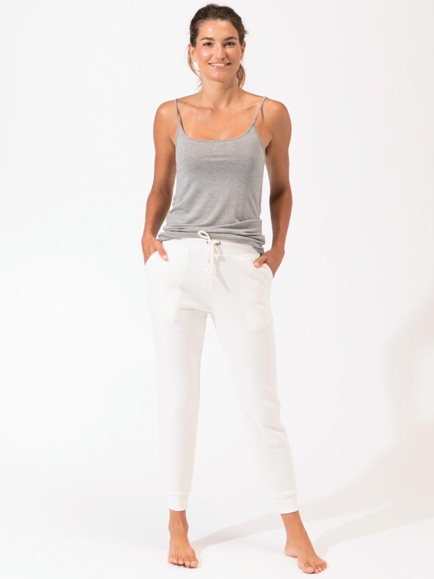 Women's Slim Fit Triblend Jogger in White - Ankle Length Lounge