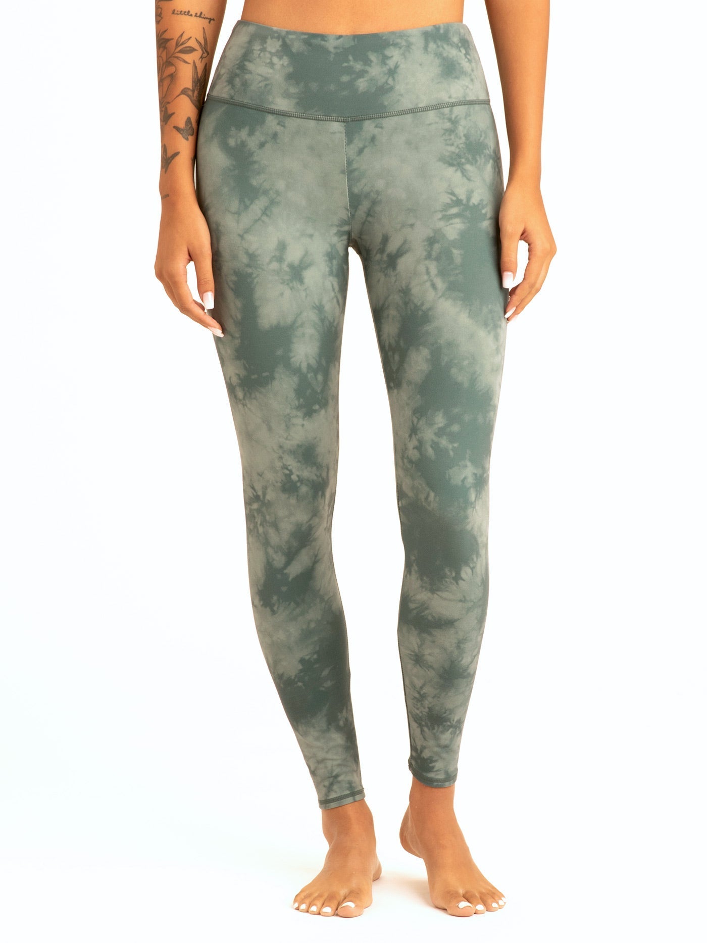 Monica ripple tie dye print leggings in sage-green with 26-inch inseam