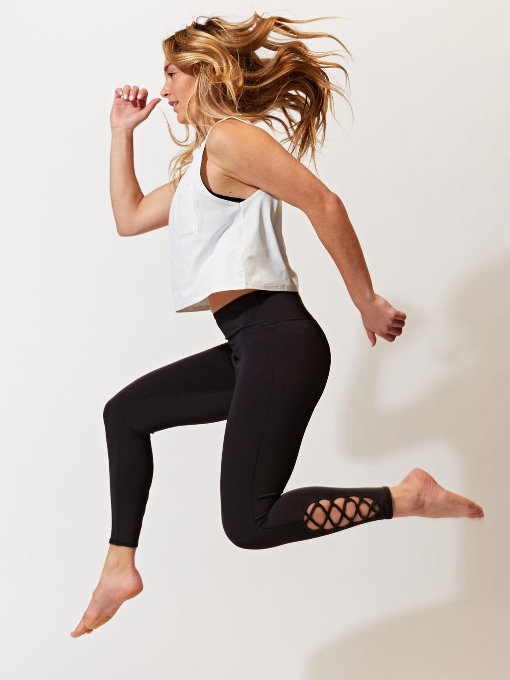 Lace Up High-Waisted 7/8 Leggings - Black Performance Activewear