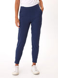Side profile of the Lydia Jogger in Peached Performance Jersey featuring side pockets