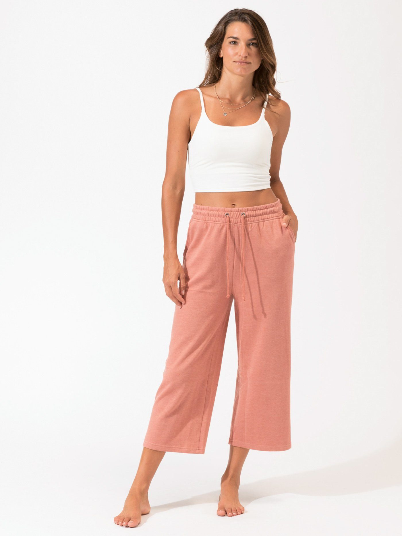 Haisley Wide-Leg Crop Pant in Dusty Rose - Relaxed Knit Loungewear