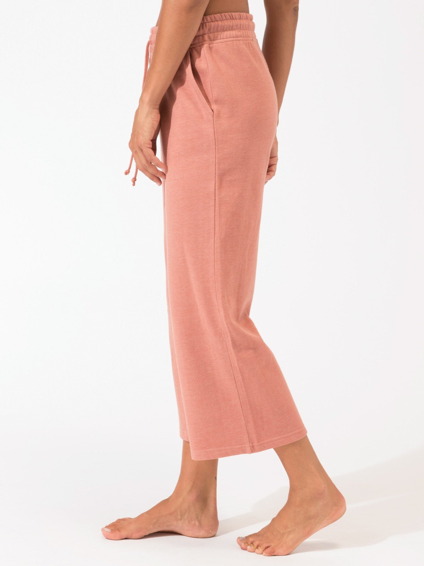 Haisley Wide-Leg Crop Pant in Dusty Rose - Relaxed Knit Loungewear