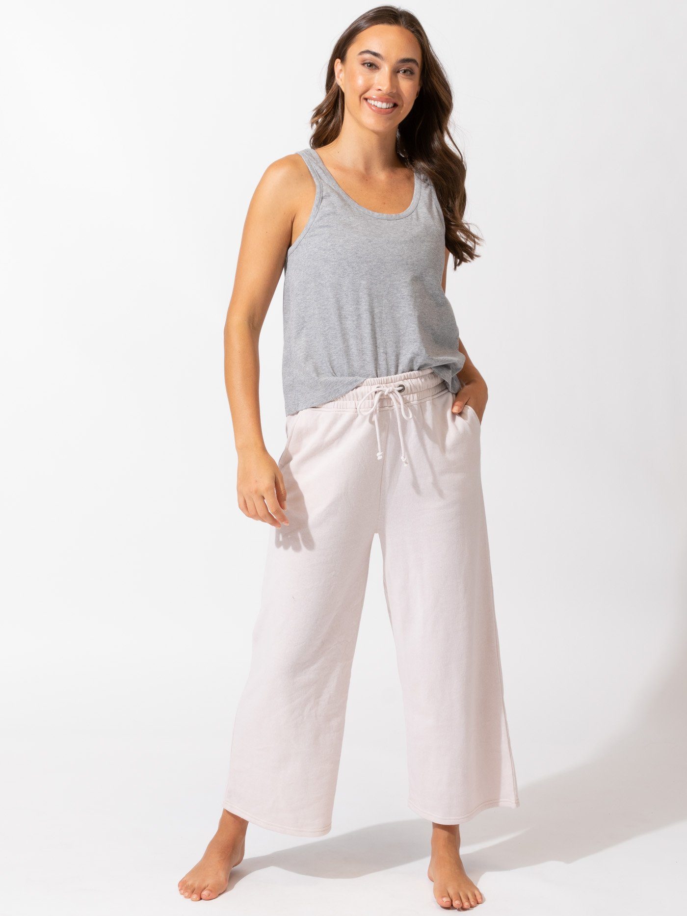 Haisley Women's Wide-Leg Crop Knit Pant in Pale Pink