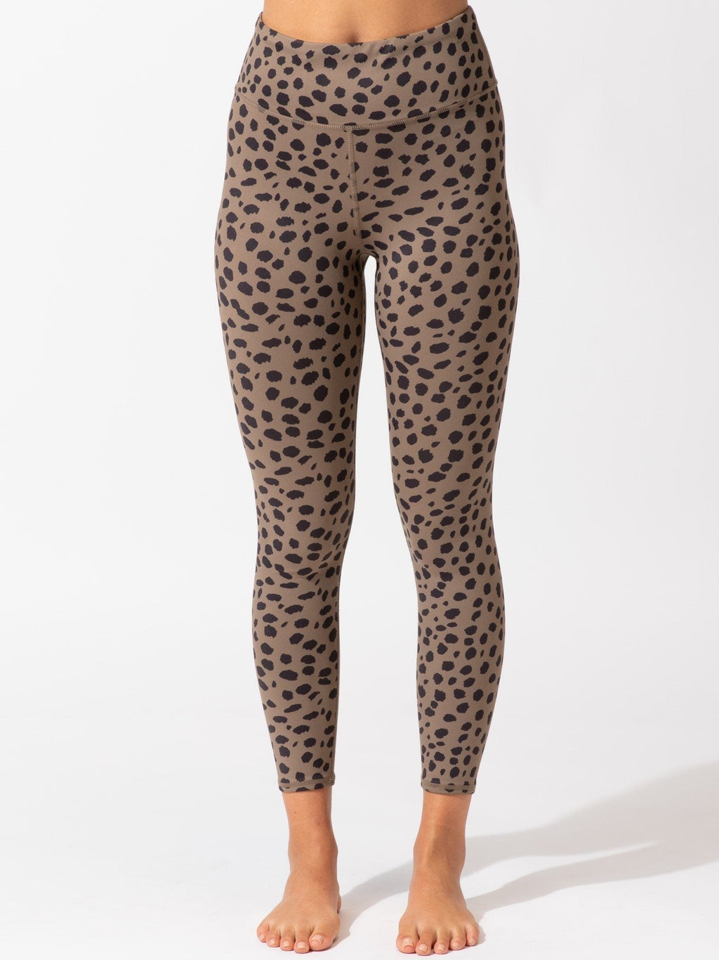 Abstract print high-rise sport leggings in brown and black with back logo detail
