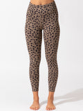 Abstract print high-rise sport leggings in brown and black with back logo detail