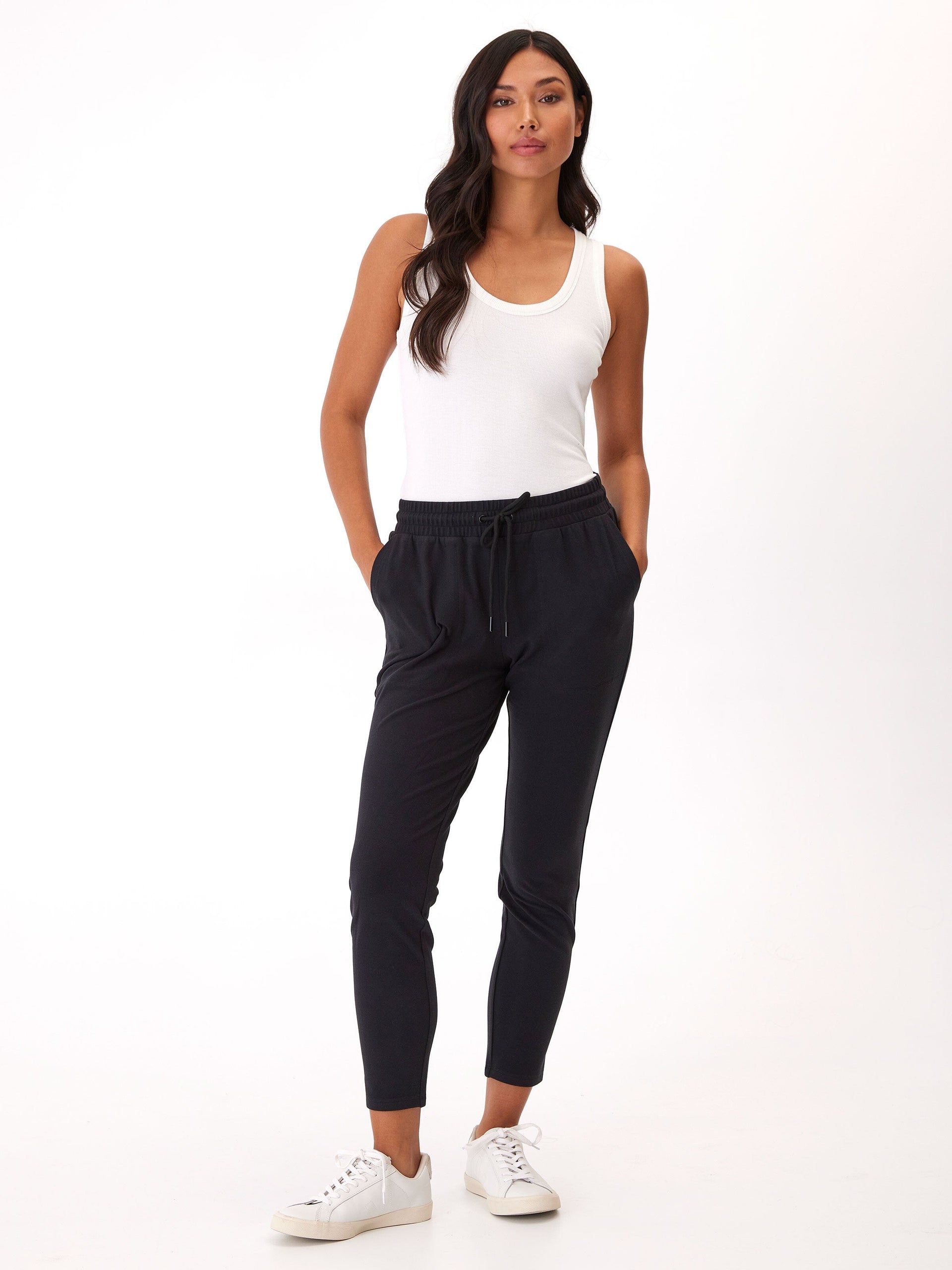 Lacey Luxe Fleece Joggers: Women's Sporty Black Ankle Lounge Pants