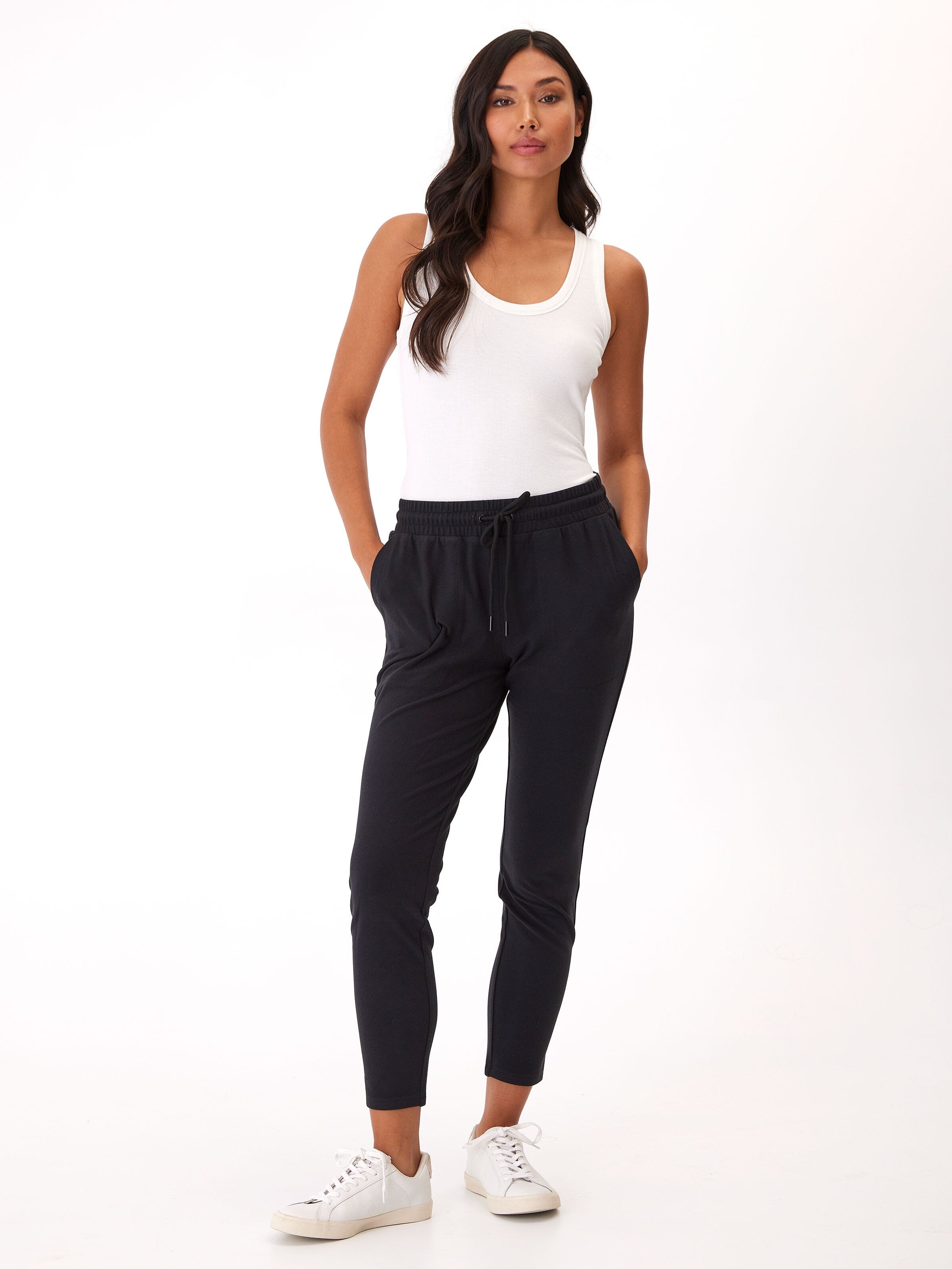 Lacey Luxe Fleece Joggers: Women's Sporty Black Ankle Lounge Pants