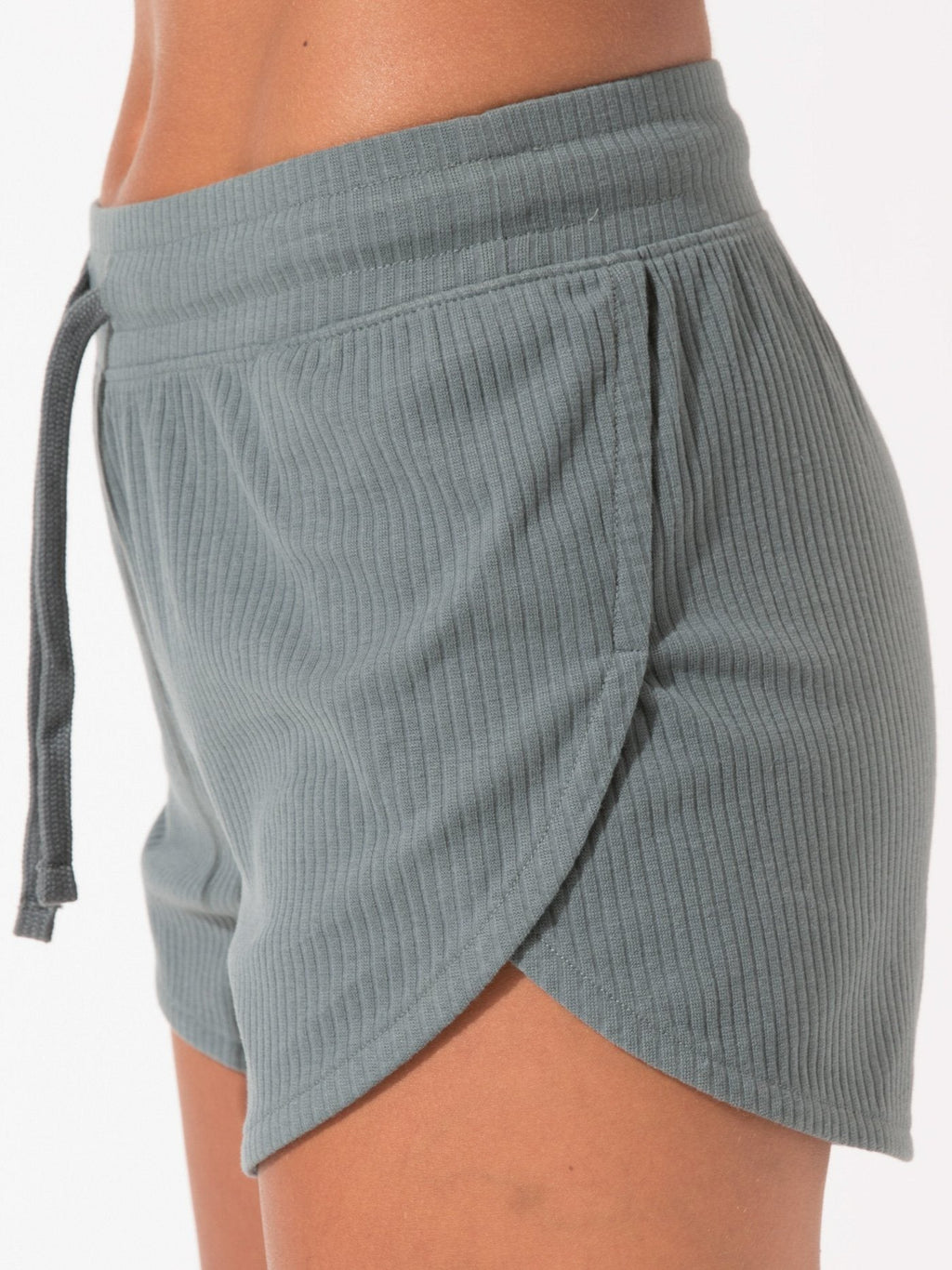 Women's Dusty Blue and Slate Ribbed Dolphin Hem Lounge Shorts